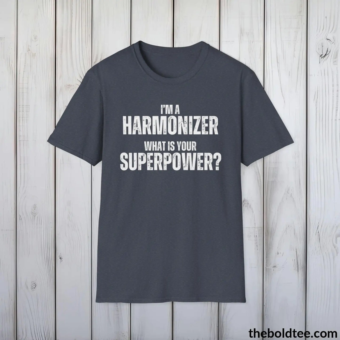 T-Shirt Heather Navy / S HARMONIZER Superpower Tee - Casual, Sustainable & Soft Cotton Crewneck Unisex T-Shirt - in 9 Bold Colors