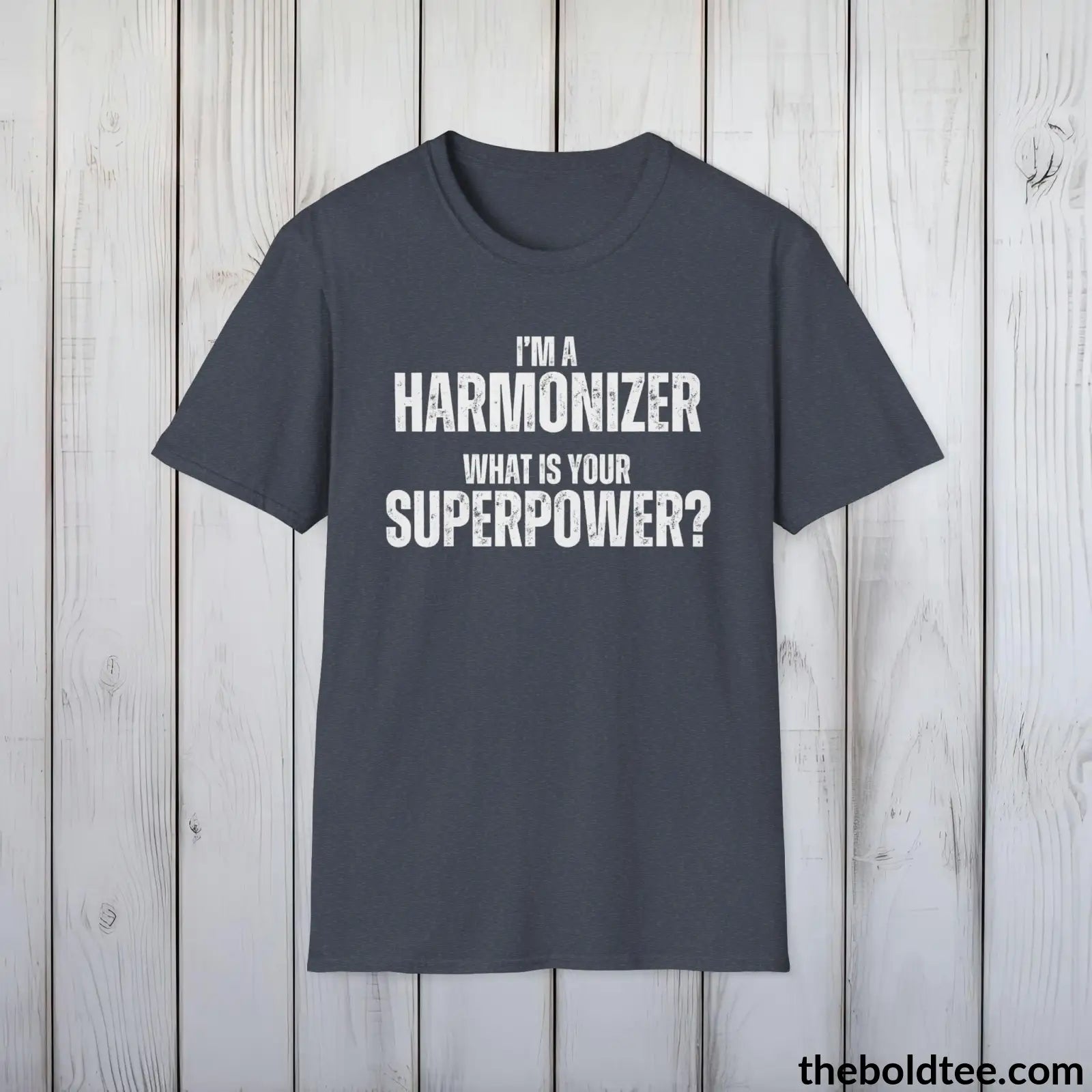 T-Shirt Heather Navy / S HARMONIZER Superpower Tee - Casual, Sustainable & Soft Cotton Crewneck Unisex T-Shirt - in 9 Bold Colors