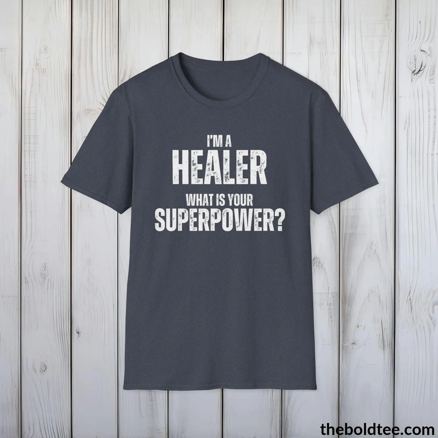 T-Shirt Heather Navy / S HEALER Superpower Tee - Casual, Sustainable & Soft Cotton Crewneck Unisex T-Shirt - in 9 Bold Colors