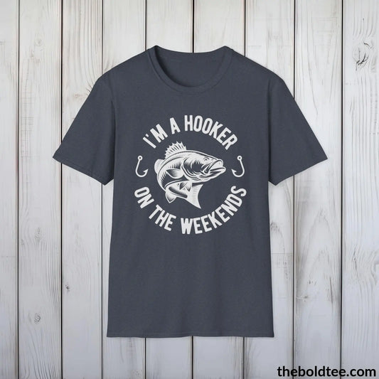 T-Shirt Heather Navy / S I'm A Hooker On The Weekend T-Shirt - Premium Fishing Graphic Tee - Fishing Gift For Fishermen - Funny Fishing Meme Shirt - 9 Colors