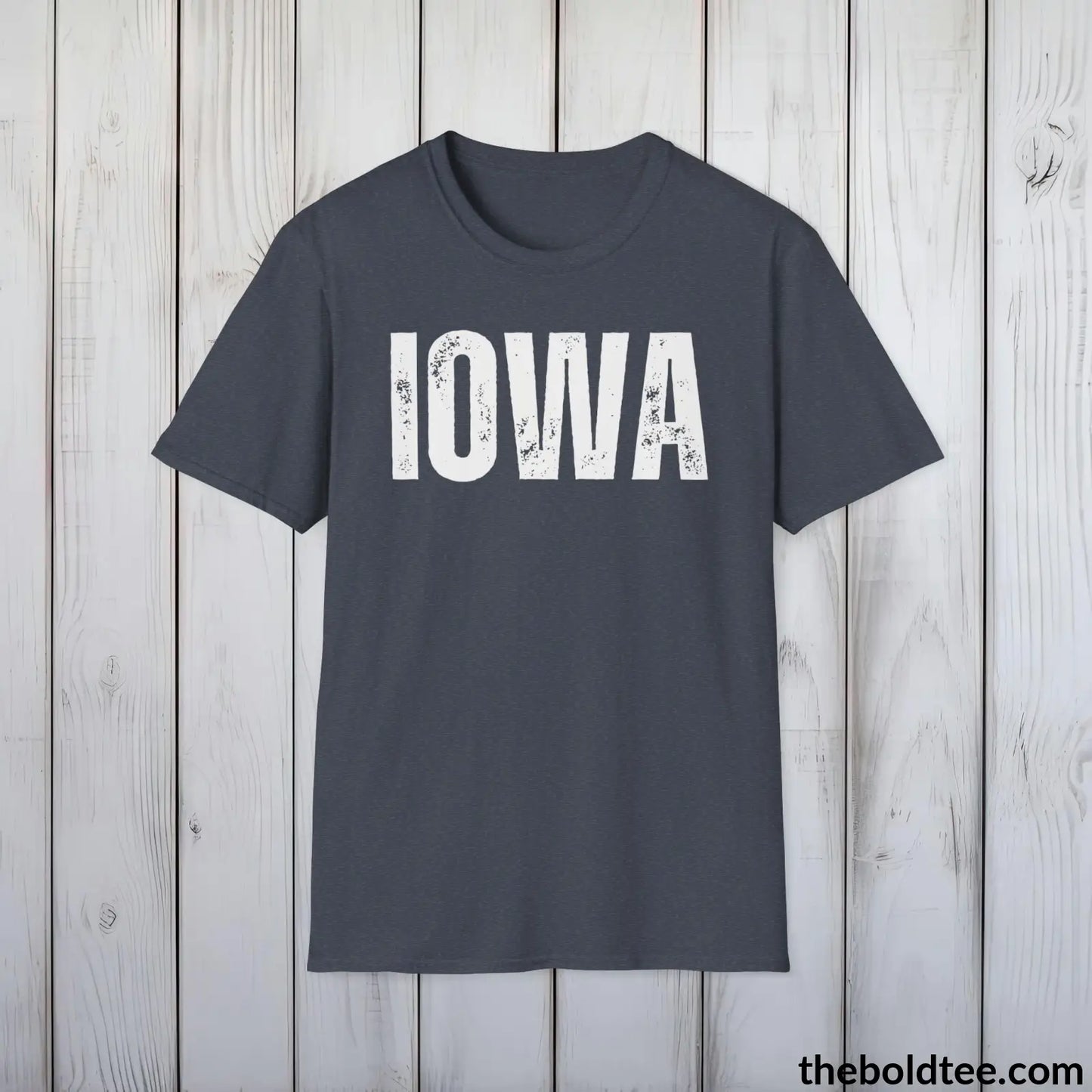 T-Shirt Heather Navy / S IOWA Tee - Casual, Sustainable & Soft Cotton Crewneck Unisex T-Shirt - 9 Bold Colors