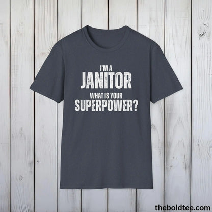 T-Shirt Heather Navy / S JANITOR Superpower Tee - Casual, Sustainable & Soft Cotton Crewneck Unisex T-Shirt - in 9 Bold Colors