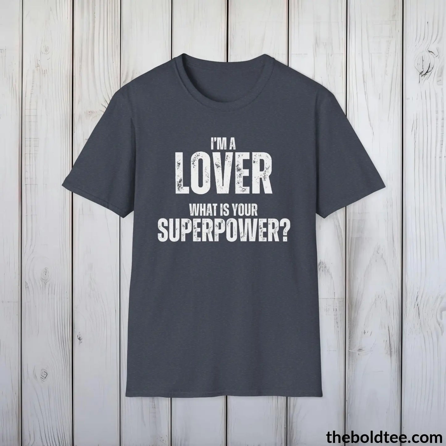 T-Shirt Heather Navy / S LOVER Superpower Tee - Casual, Sustainable & Soft Cotton Crewneck Unisex T-Shirt - in 9 Bold Colors