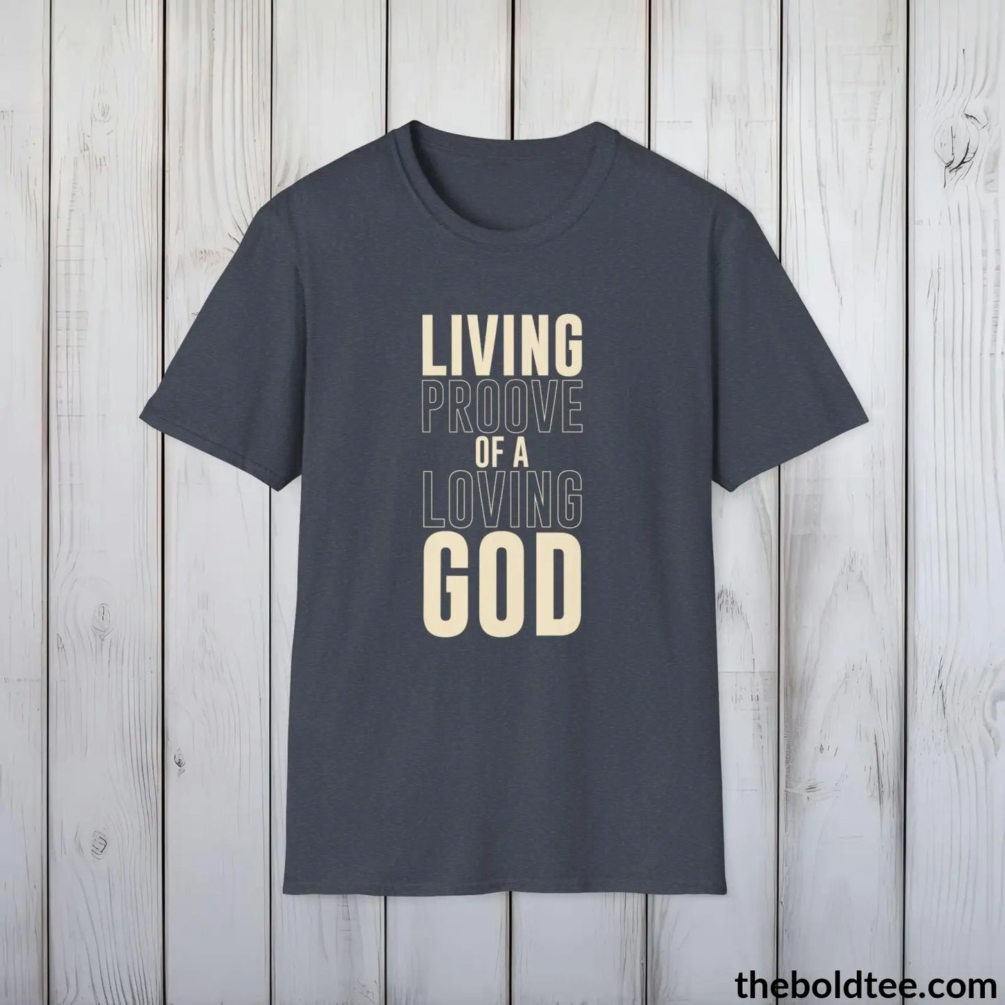 T-Shirt Heather Navy / S Loving God Christian T-Shirt - Inspirational, Casual Soft Cotton Crewneck Tee - Graceful Church Gift for Friends and Family - 8 Colors