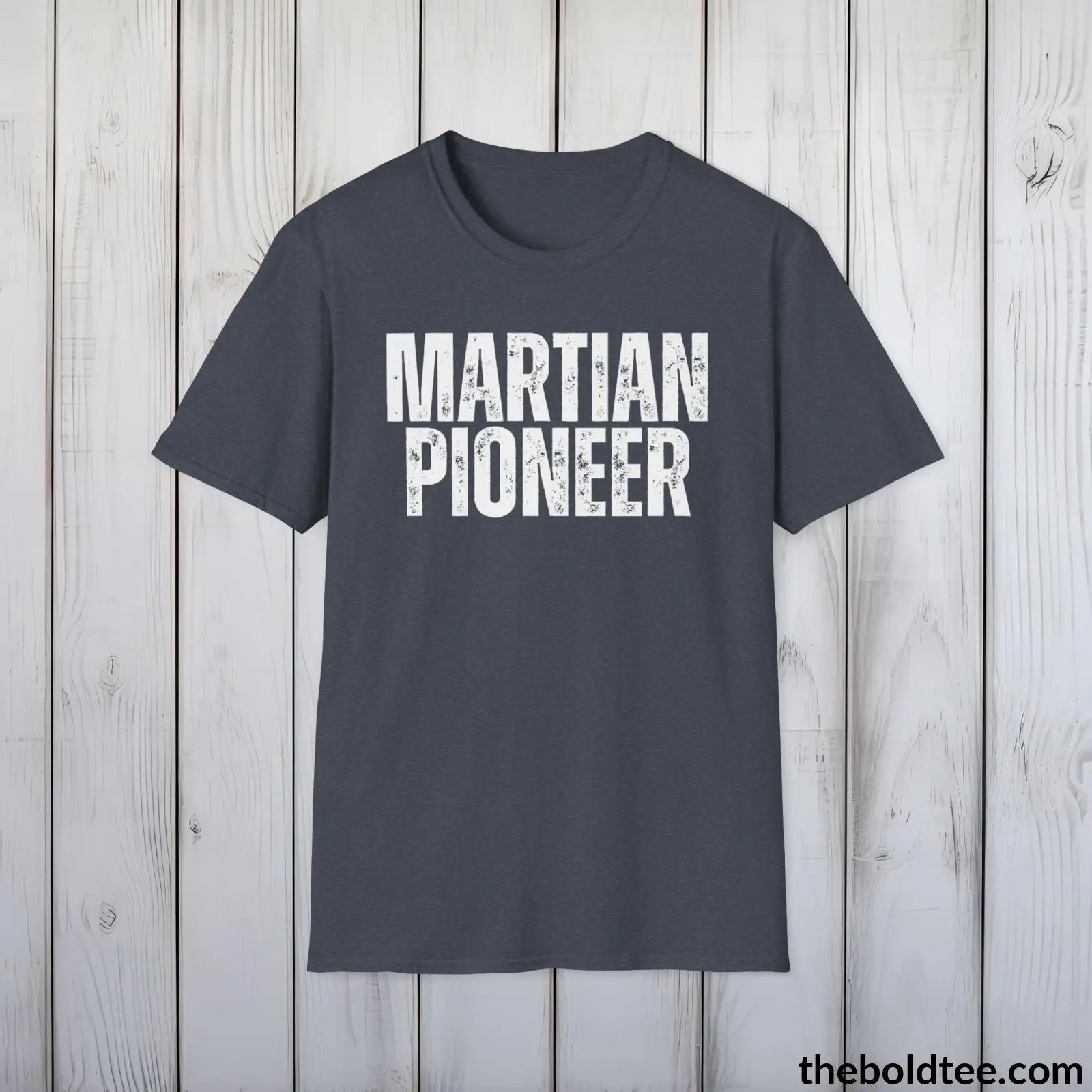 T-Shirt Heather Navy / S MARTIAN PIONEER Space Tee - Casual, Sustainable & Soft Cotton Crewneck Unisex T-Shirt - 9 Bold Colors