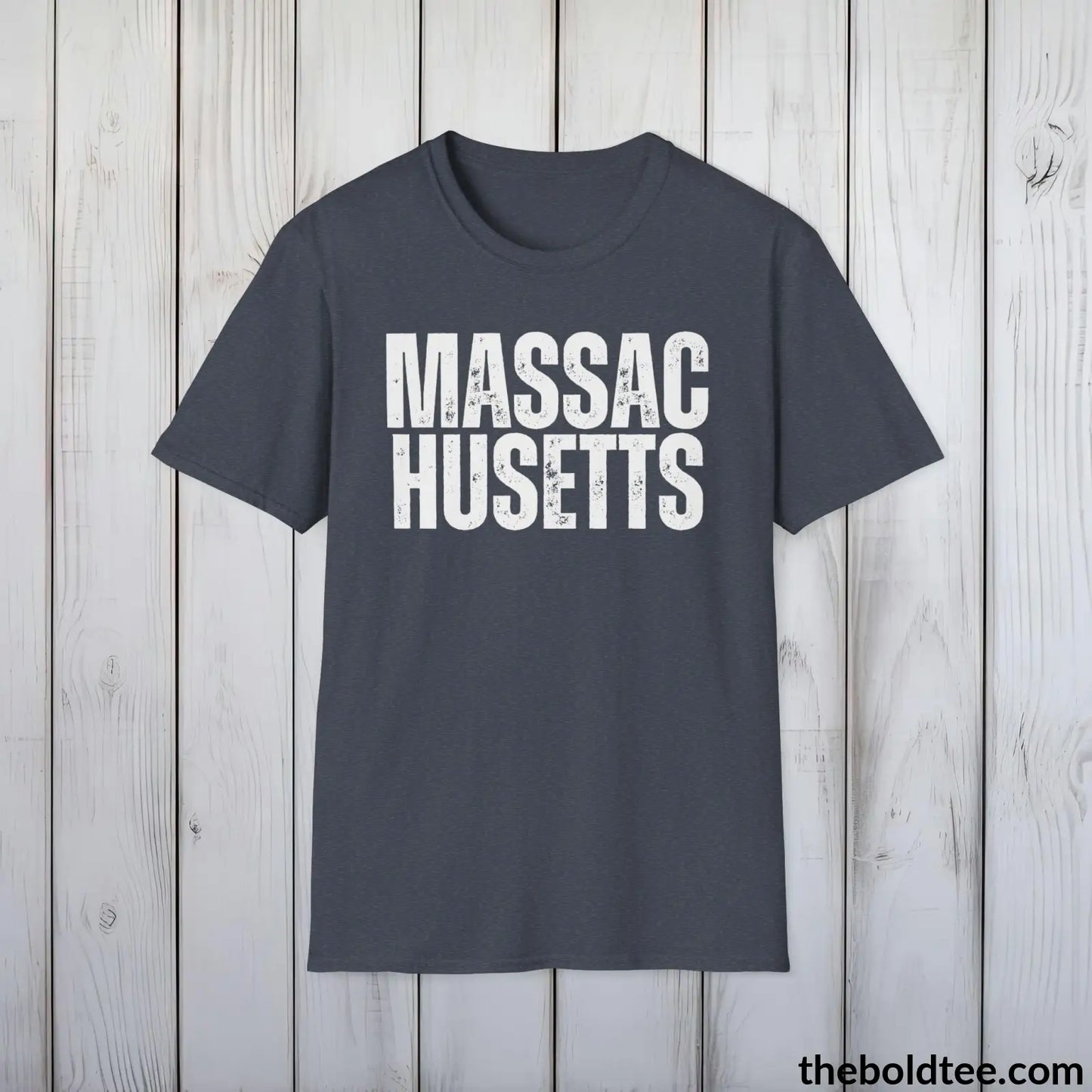 T-Shirt Heather Navy / S MASSACHUSETTS Tee - Casual, Sustainable & Soft Cotton Crewneck Unisex T-Shirt - 9 Bold Colors