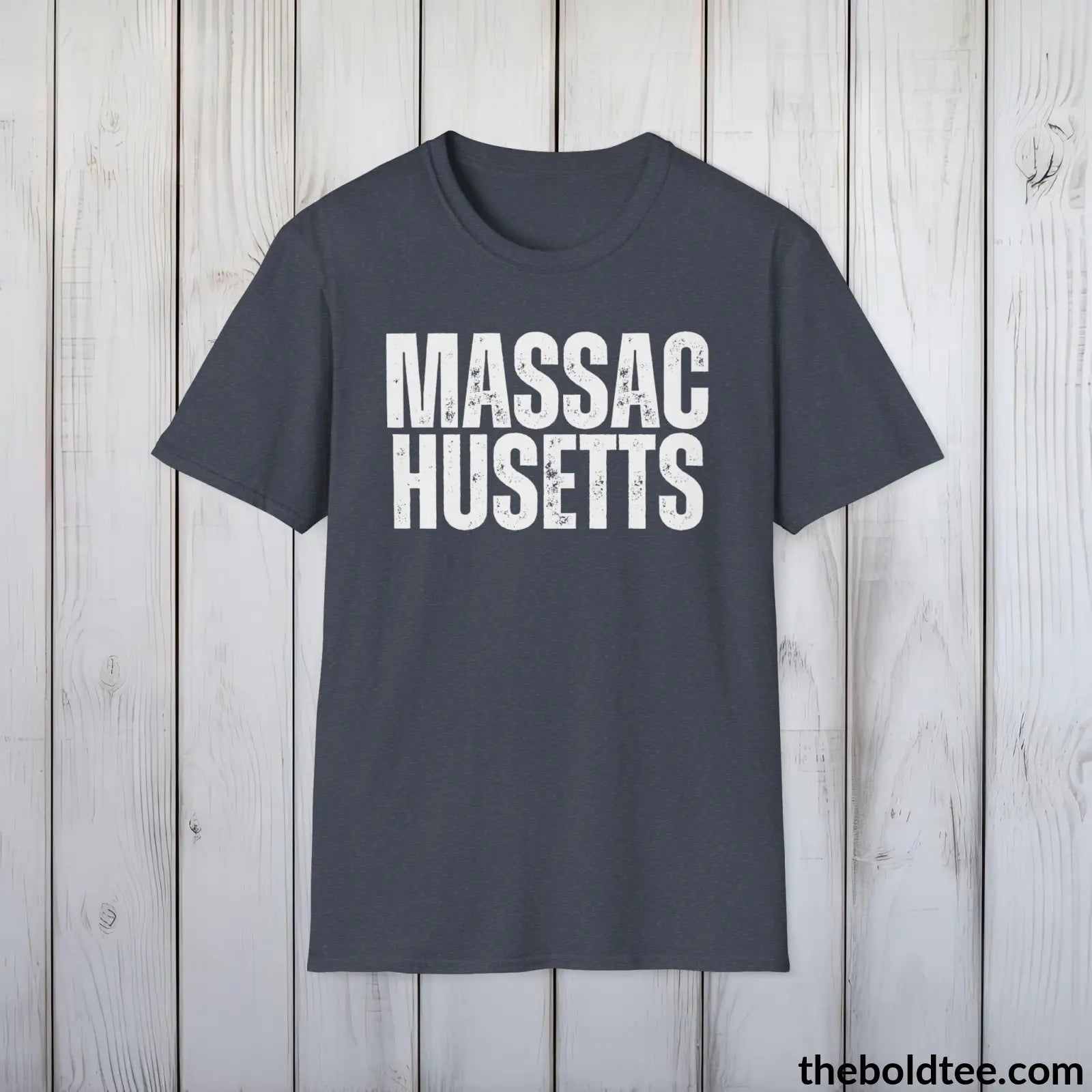 T-Shirt Heather Navy / S MASSACHUSETTS Tee - Casual, Sustainable & Soft Cotton Crewneck Unisex T-Shirt - 9 Bold Colors