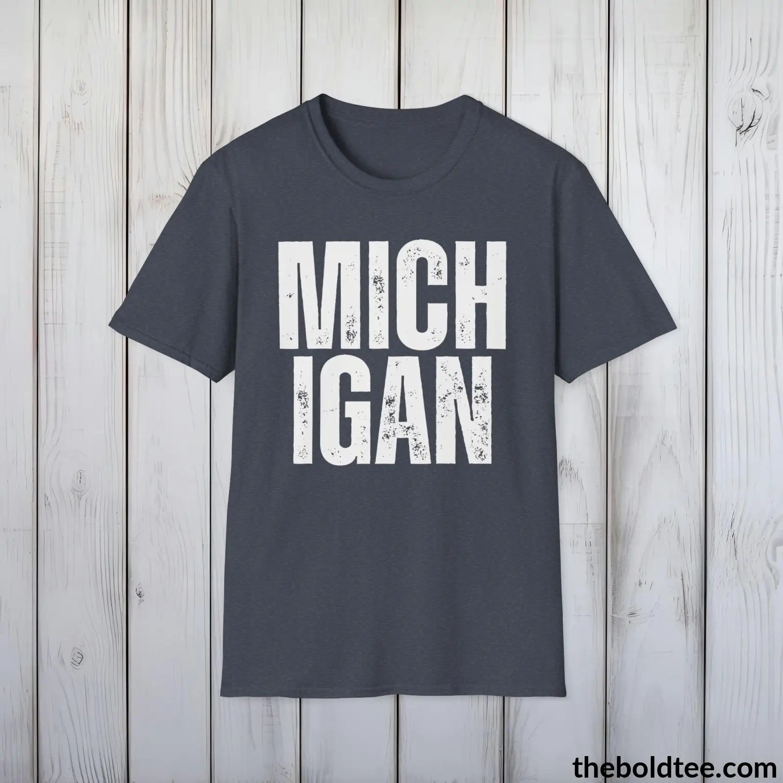 T-Shirt Heather Navy / S MICHIGAN Tee - Casual, Sustainable & Soft Cotton Crewneck Unisex T-Shirt - 9 Bold Colors