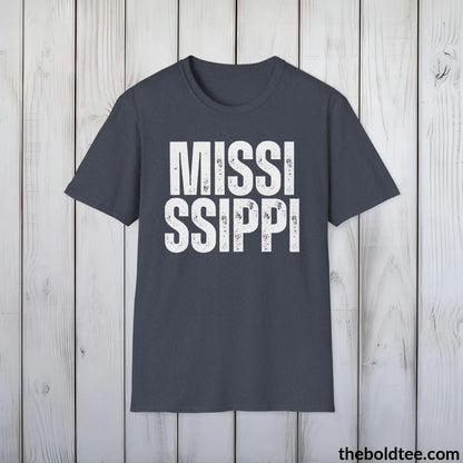 T-Shirt Heather Navy / S MISSISSIPPI Tee - Casual, Sustainable & Soft Cotton Crewneck Unisex T-Shirt - 9 Bold Colors