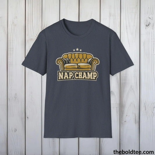 T-Shirt Heather Navy / S Nap Champ Lounge T-Shirt - Sleepy Dad's Favorite Tee - Perfect Dad Gift - Ultimate Comfort in Black, Grey or Navy