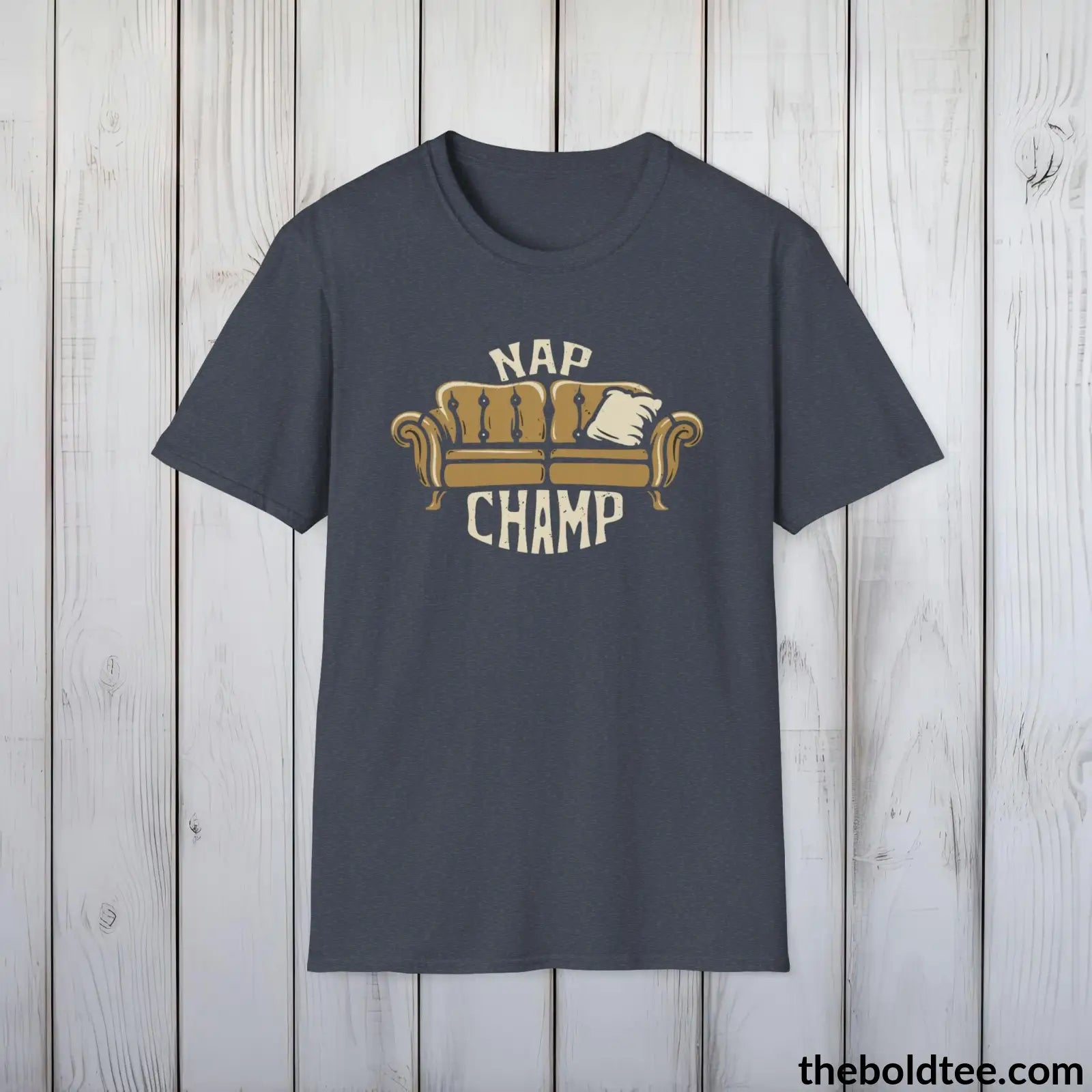 T-Shirt Heather Navy / S Nap Champ Lounge T-Shirt - Sleepy Dad's Favorite Tee - Perfect Dad Gift - Ultimate Comfort in Black, Grey or Navy