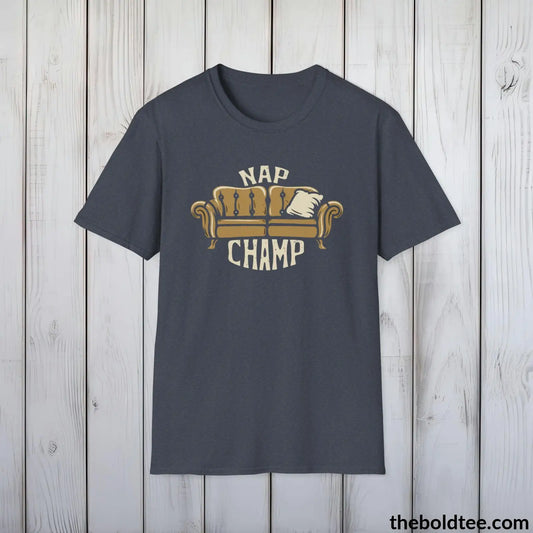 T-Shirt Heather Navy / S Nap Champ Lounge T-Shirt - Sleepy Dad's Favorite Tee - Perfect Dad Gift - Ultimate Comfort in Black, Grey or Navy