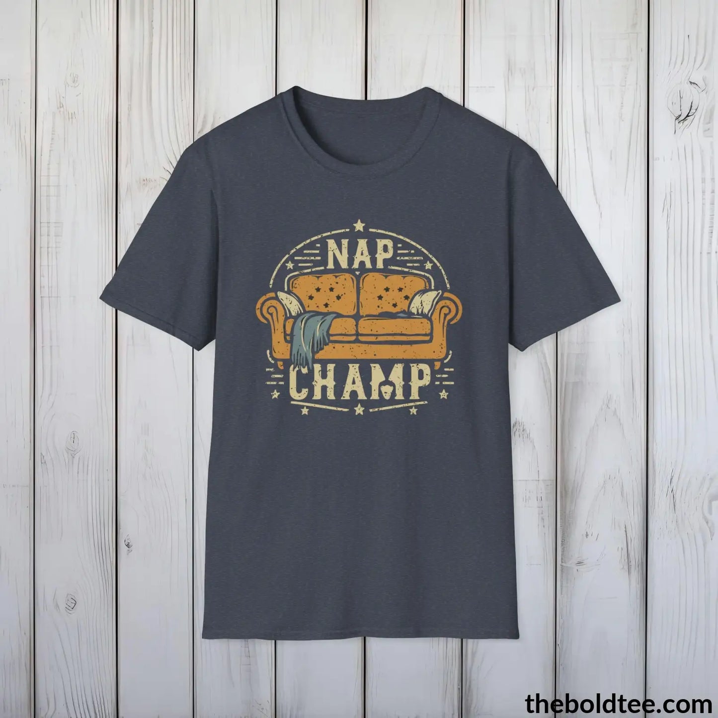 T-Shirt Heather Navy / S Nap Champ Lounge T-Shirt - Sleepy Dad's Favorite Tee - Perfect Dad Gift - Ultimate Comfort in Black, Grey or Navy