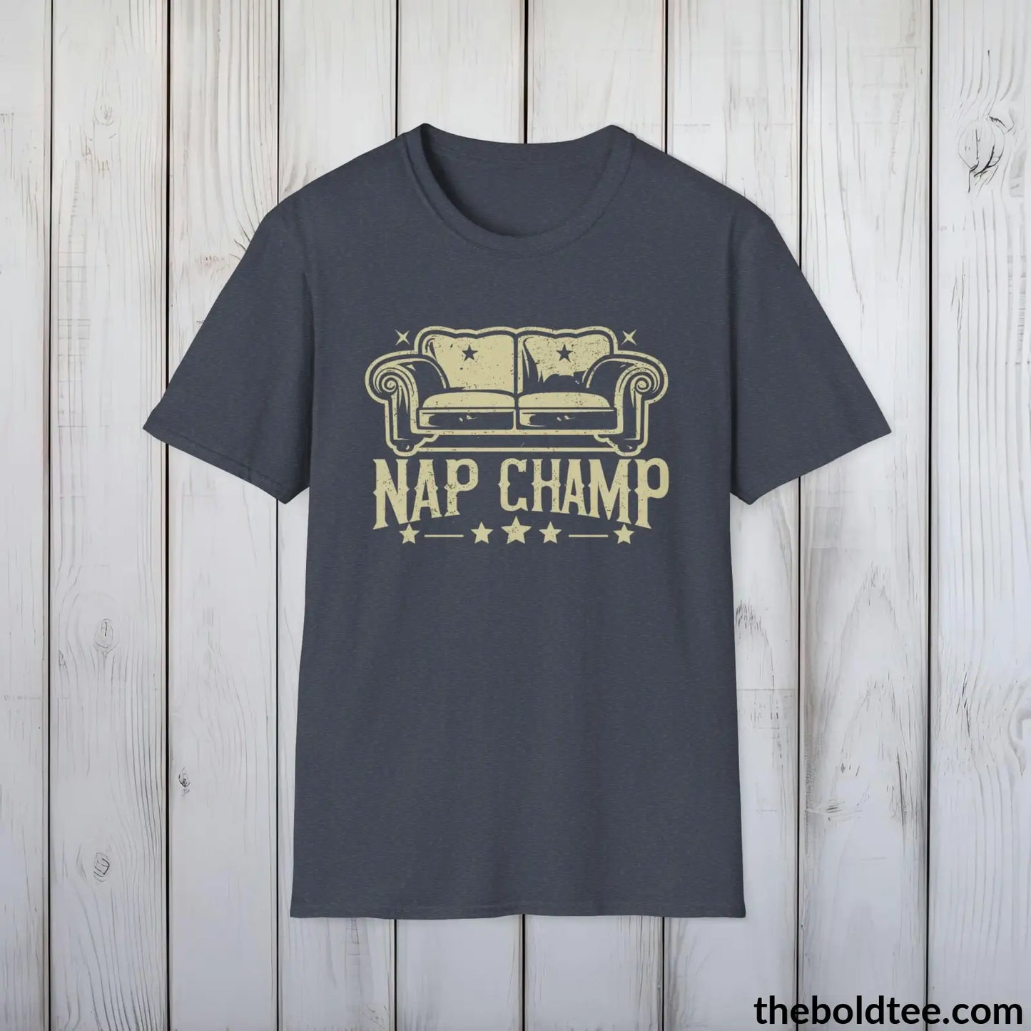 T-Shirt Heather Navy / S Nap Champ Lounge T-Shirt - Sleepy Dad's Favorite Tee - Perfect Dad Gift - Ultimate Comfort in Black, Grey or Navy