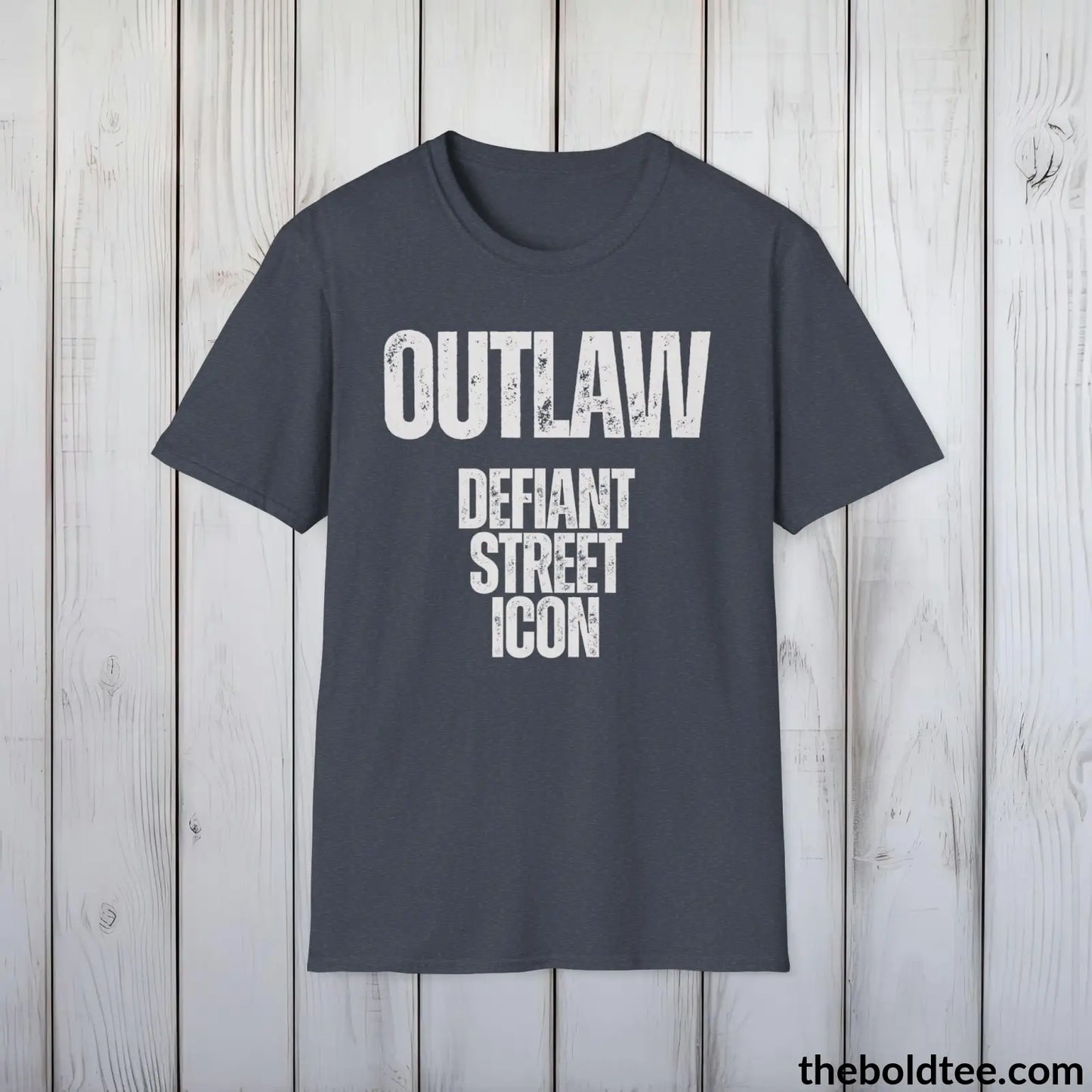 T-Shirt Heather Navy / S OUTLAW - Defiant Street Icon Tee - Bold Urbnan Cotton T-Shirt - 9 Epic Colors Available