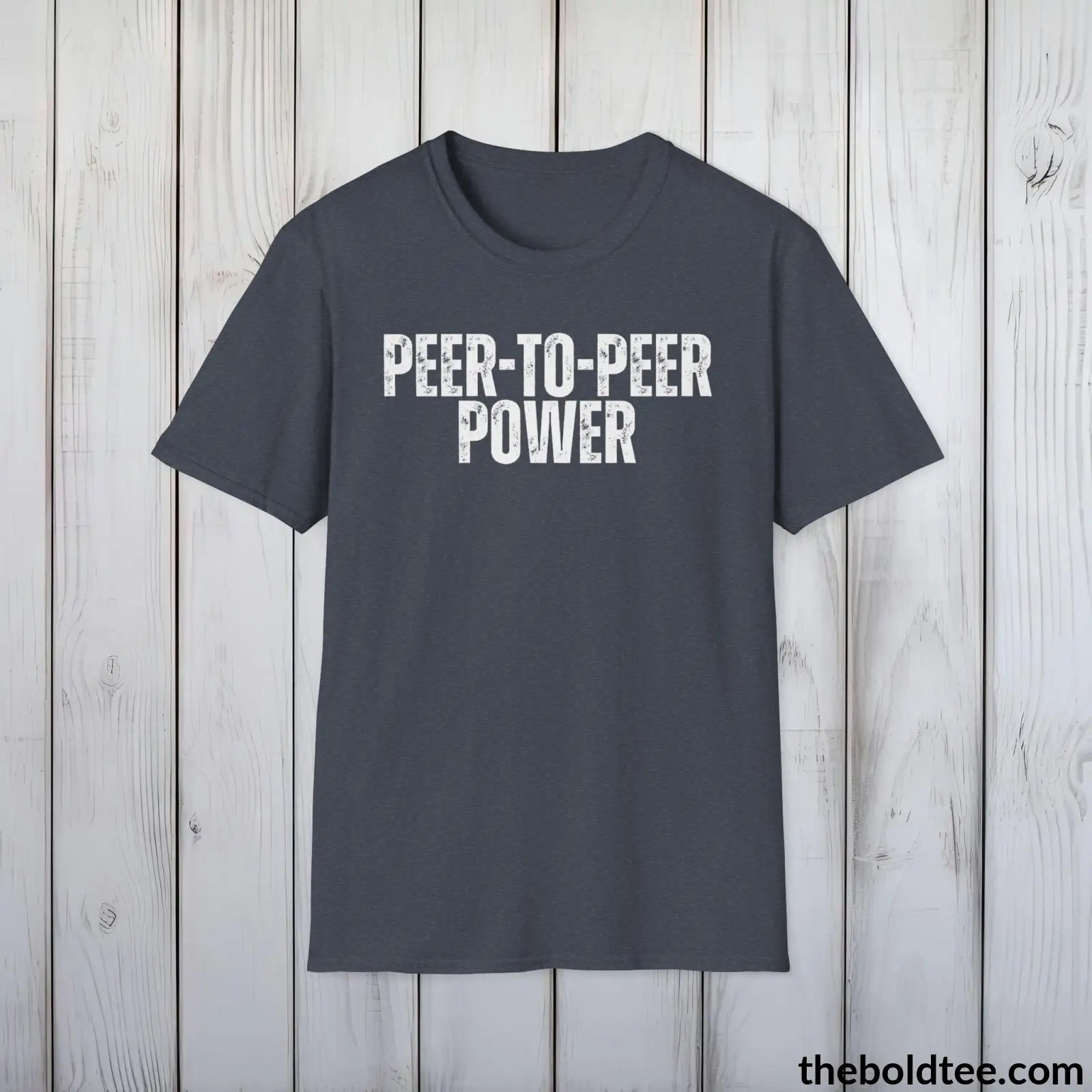 T-Shirt Heather Navy / S PEER-TO-PEER PWER Cryptocurrency Tee - Premium Cotton Crewneck Unisex T-Shirt - 9 Bold Colors