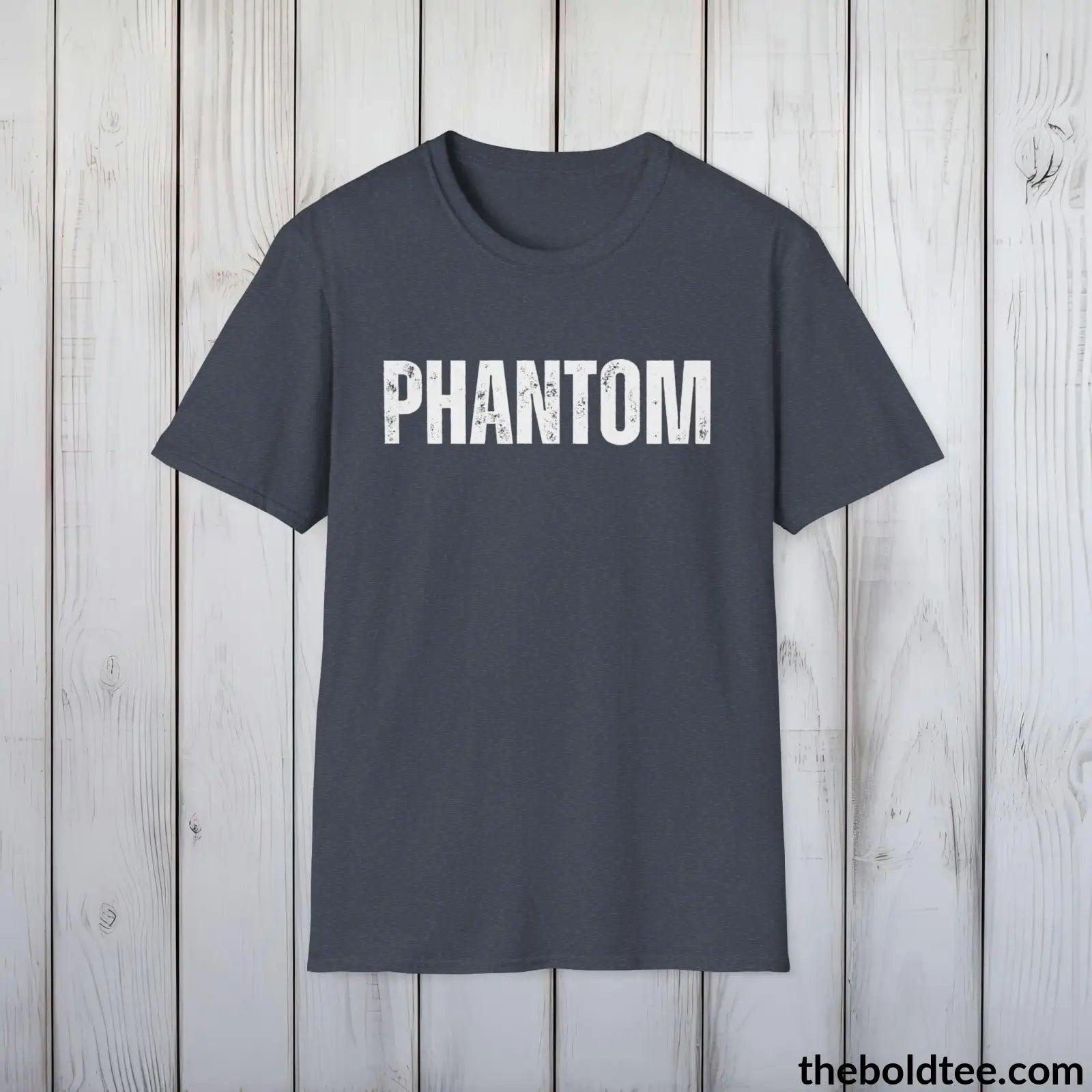 T-Shirt Heather Navy / S PHANTOM Tee - Battling Urban Chaos Tee - Bold Urbnan Cotton T-Shirt - 9 Epic Colors Available