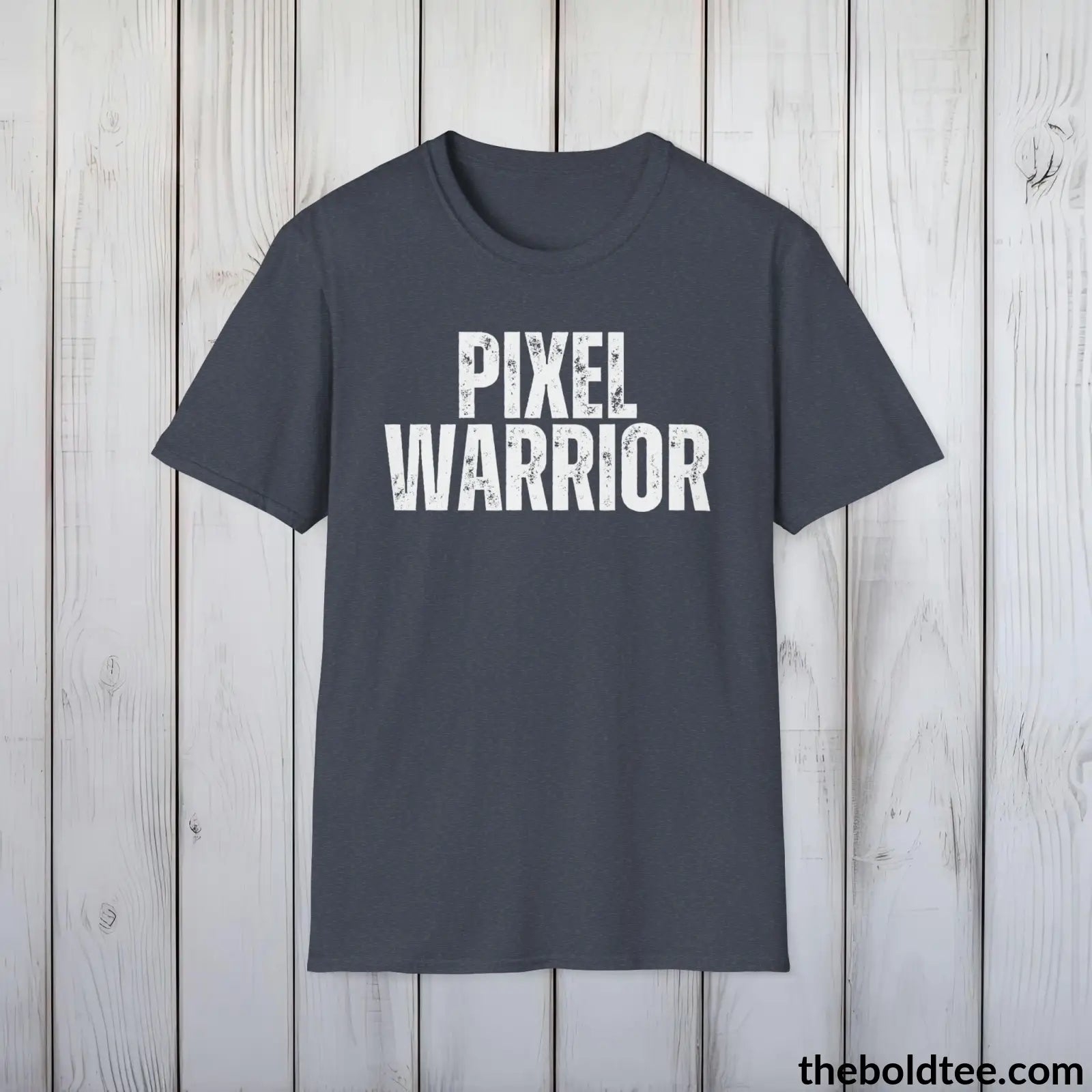 T-Shirt Heather Navy / S PIXEL WARRIOR Gamer Tee - Sustainable & Soft Cotton Crewneck Unisex T-Shirt - 9 Bold Colors