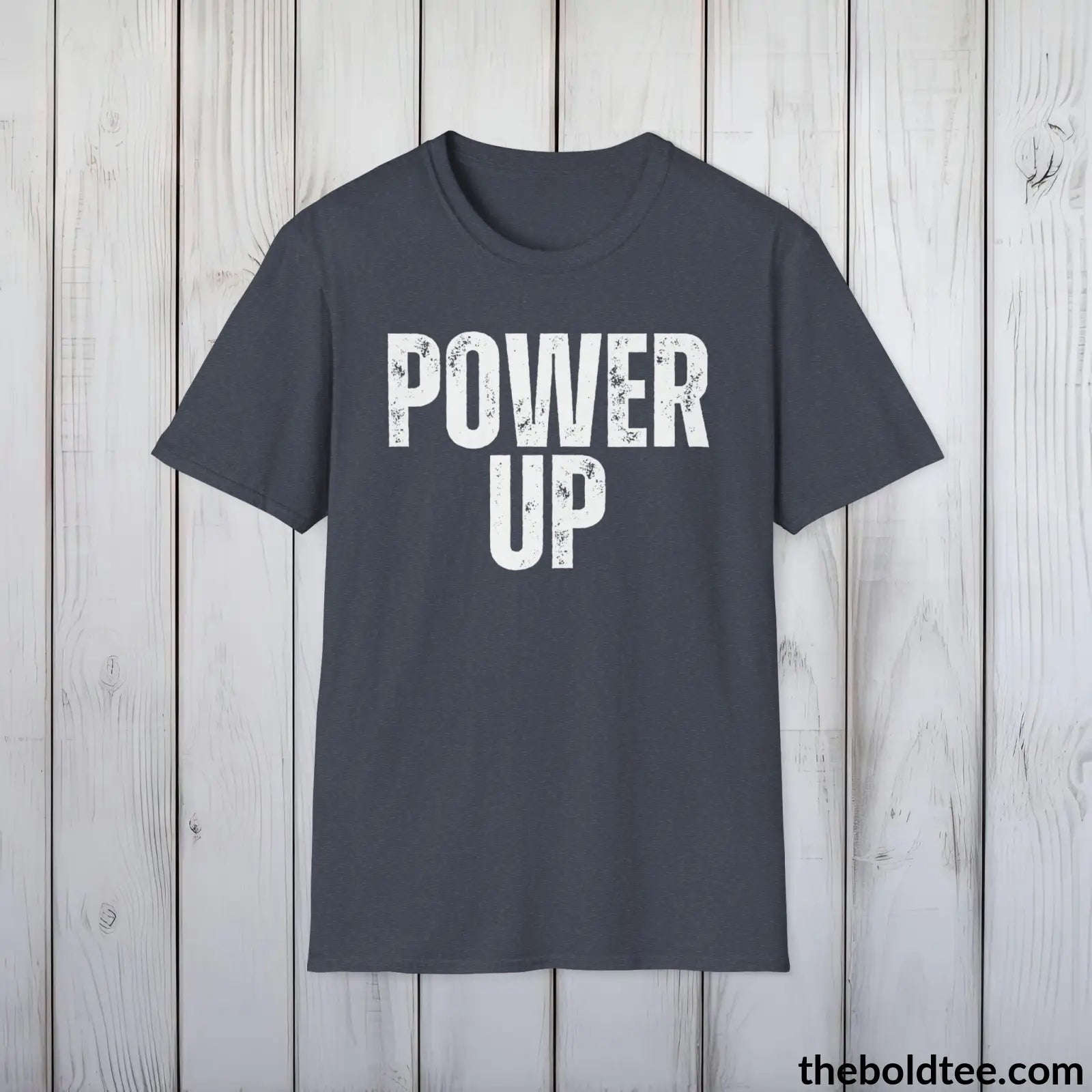 T-Shirt Heather Navy / S POWER UP Gamer Tee - Sustainable & Soft Cotton Crewneck Unisex T-Shirt - 9 Bold Colors