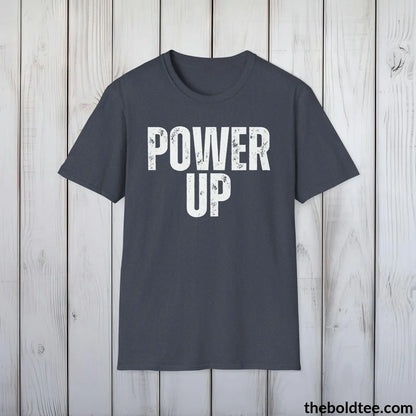 T-Shirt Heather Navy / S POWER UP Gamer Tee - Sustainable & Soft Cotton Crewneck Unisex T-Shirt - 9 Bold Colors