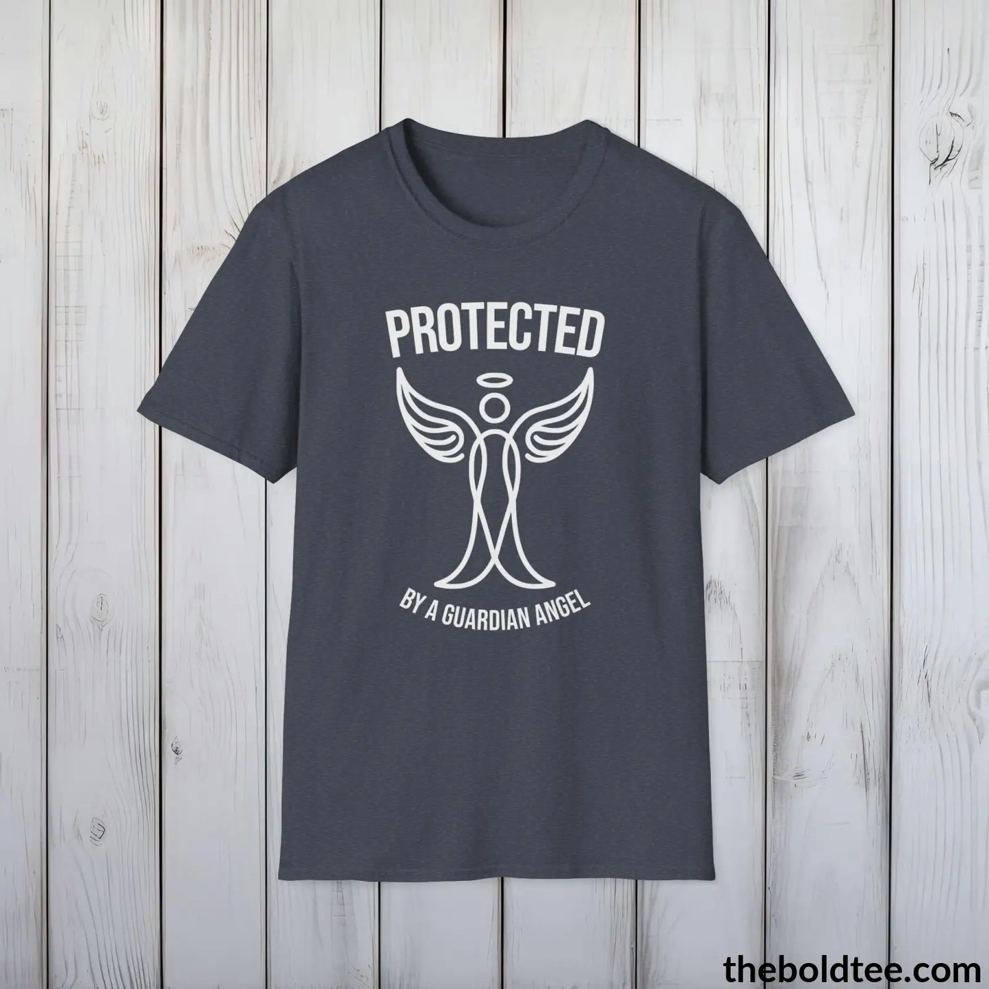 T-Shirt Heather Navy / S Protected by a Guardian Angel T-Shirt - Spiritual Guardian Angel Tee - Angel Wings Inspirational T-Shirt - Spiritual Gift - 9 Colors