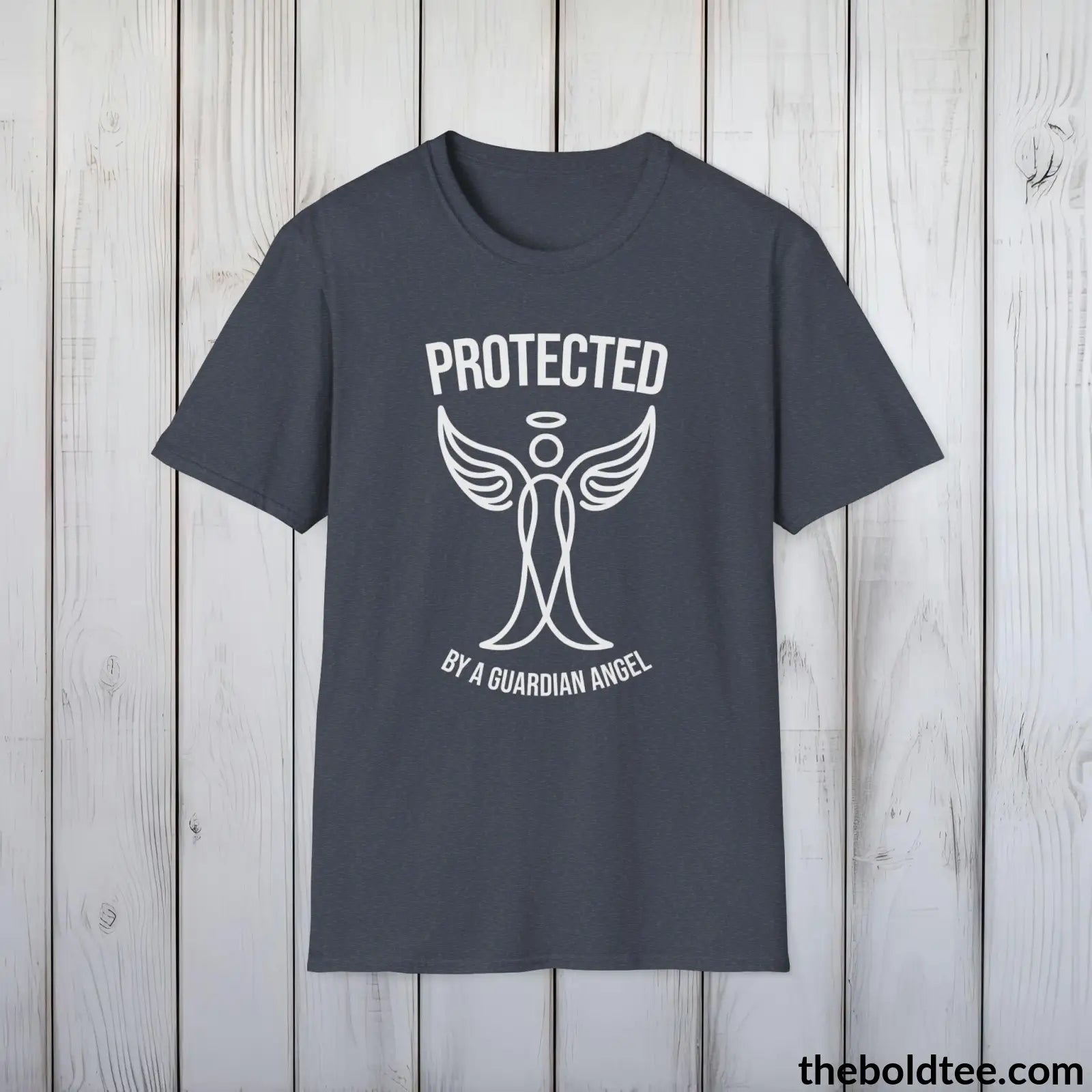 T-Shirt Heather Navy / S Protected by a Guardian Angel T-Shirt - Spiritual Guardian Angel Tee - Angel Wings Inspirational T-Shirt - Spiritual Gift - 9 Colors