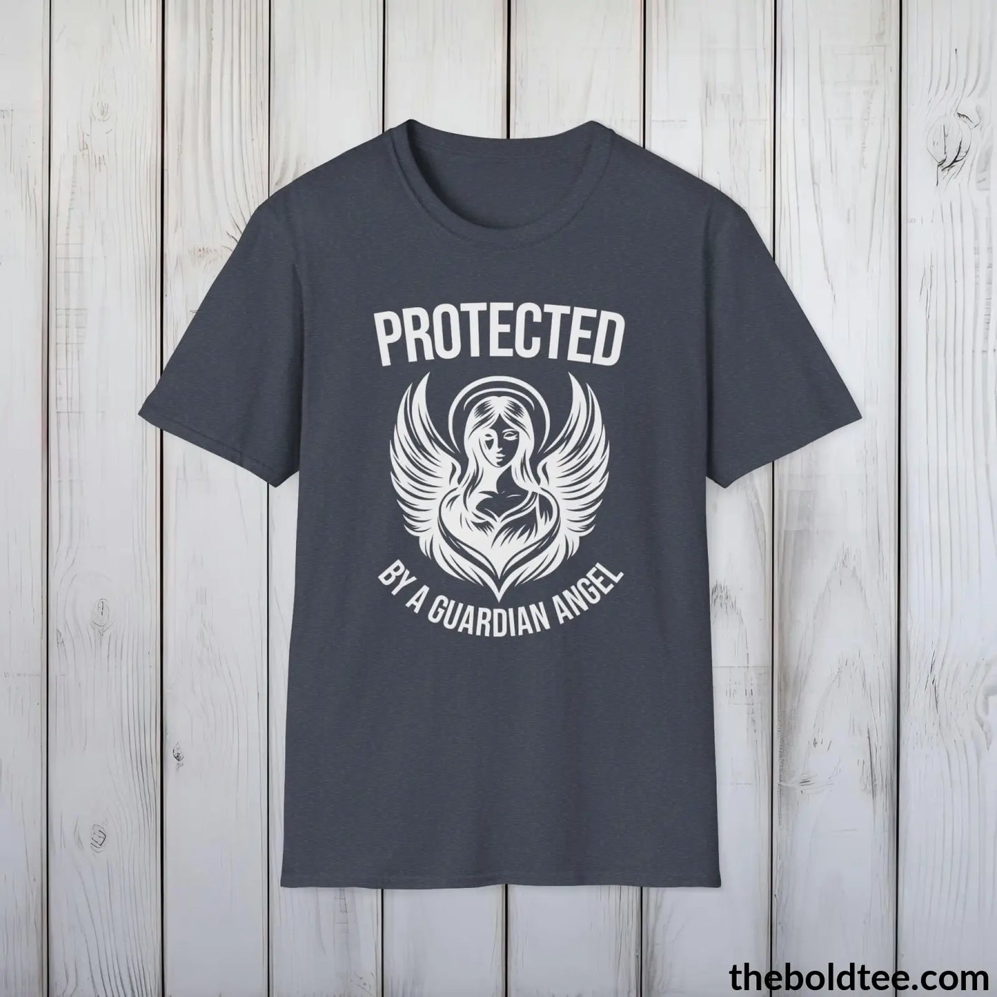 T-Shirt Heather Navy / S Protected by a Guardian Angel T-Shirt - Spiritual Guardian Angel Tee - Angel Wings Inspirational T-Shirt - Spiritual Gift - 9 Colors