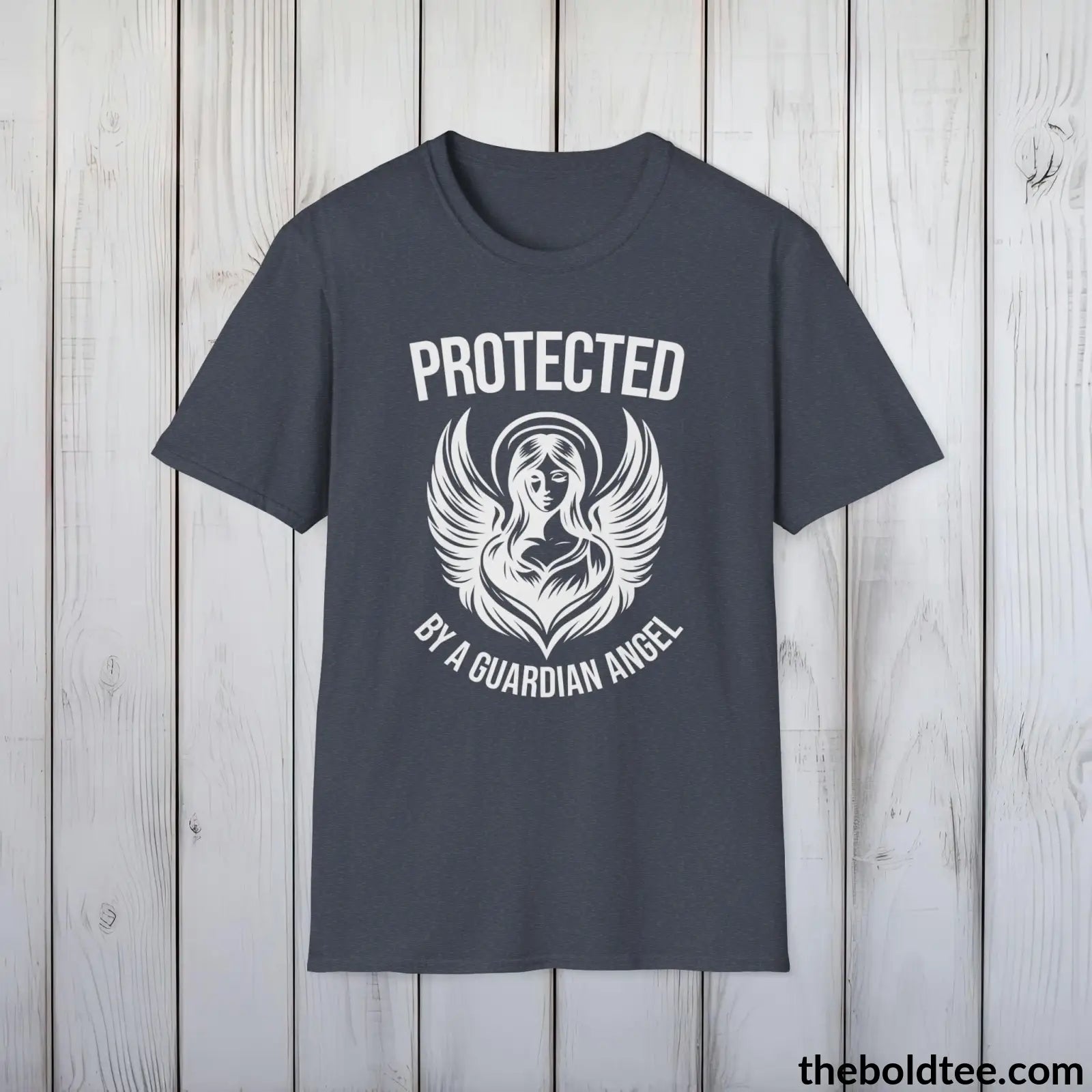 T-Shirt Heather Navy / S Protected by a Guardian Angel T-Shirt - Spiritual Guardian Angel Tee - Angel Wings Inspirational T-Shirt - Spiritual Gift - 9 Colors