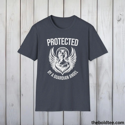 T-Shirt Heather Navy / S Protected by a Guardian Angel T-Shirt - Spiritual Guardian Angel Tee - Angel Wings Inspirational T-Shirt - Spiritual Gift - 9 Colors