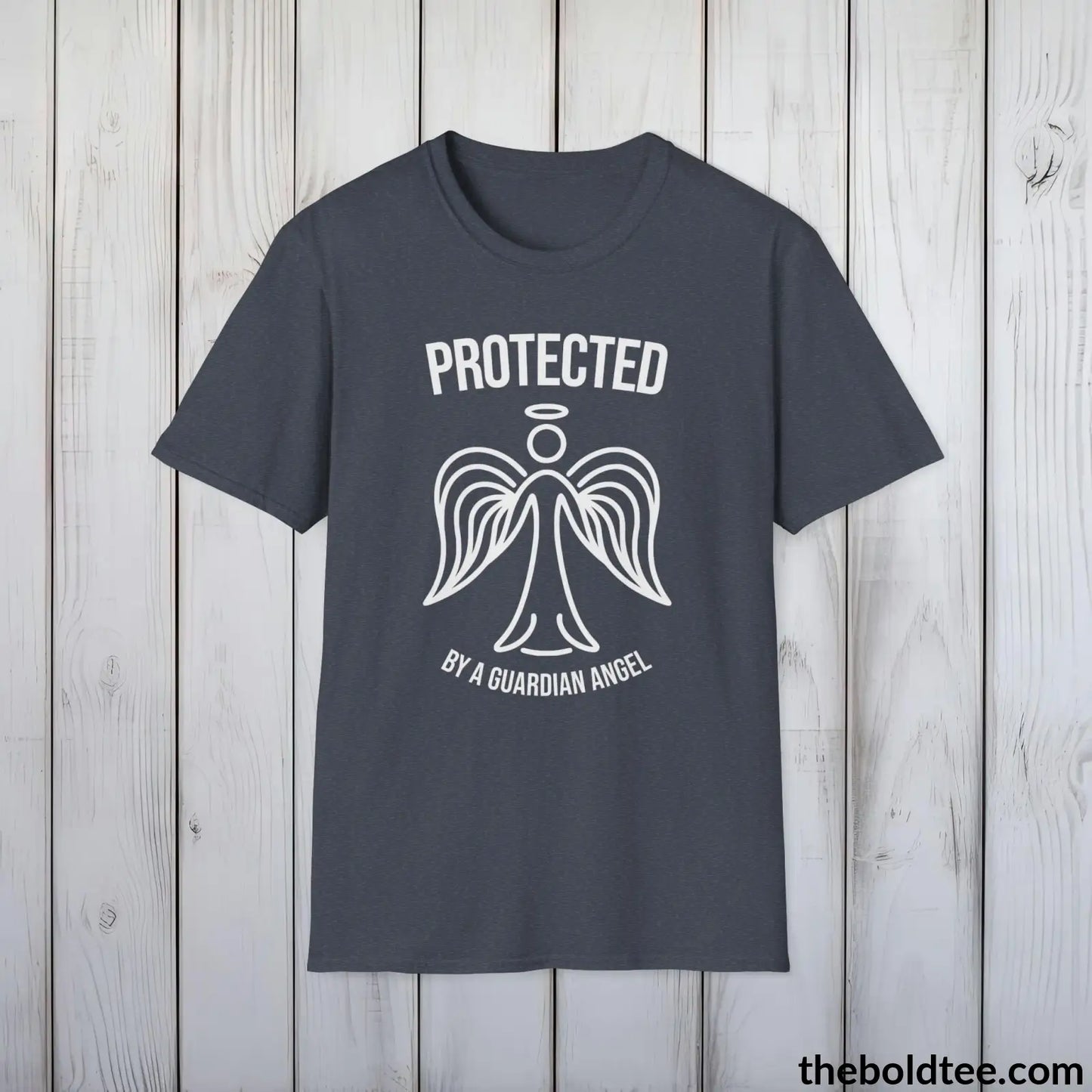 T-Shirt Heather Navy / S Protected by a Guardian Angel T-Shirt - Spiritual Guardian Angel Tee - Angel Wings Inspirational T-Shirt - Spiritual Gift - 9 Colors