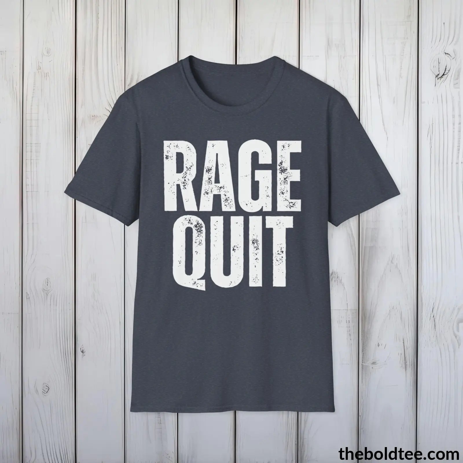 T-Shirt Heather Navy / S RAGE QUIT Gamer Tee - Sustainable & Soft Cotton Crewneck Unisex T-Shirt - 9 Bold Colors