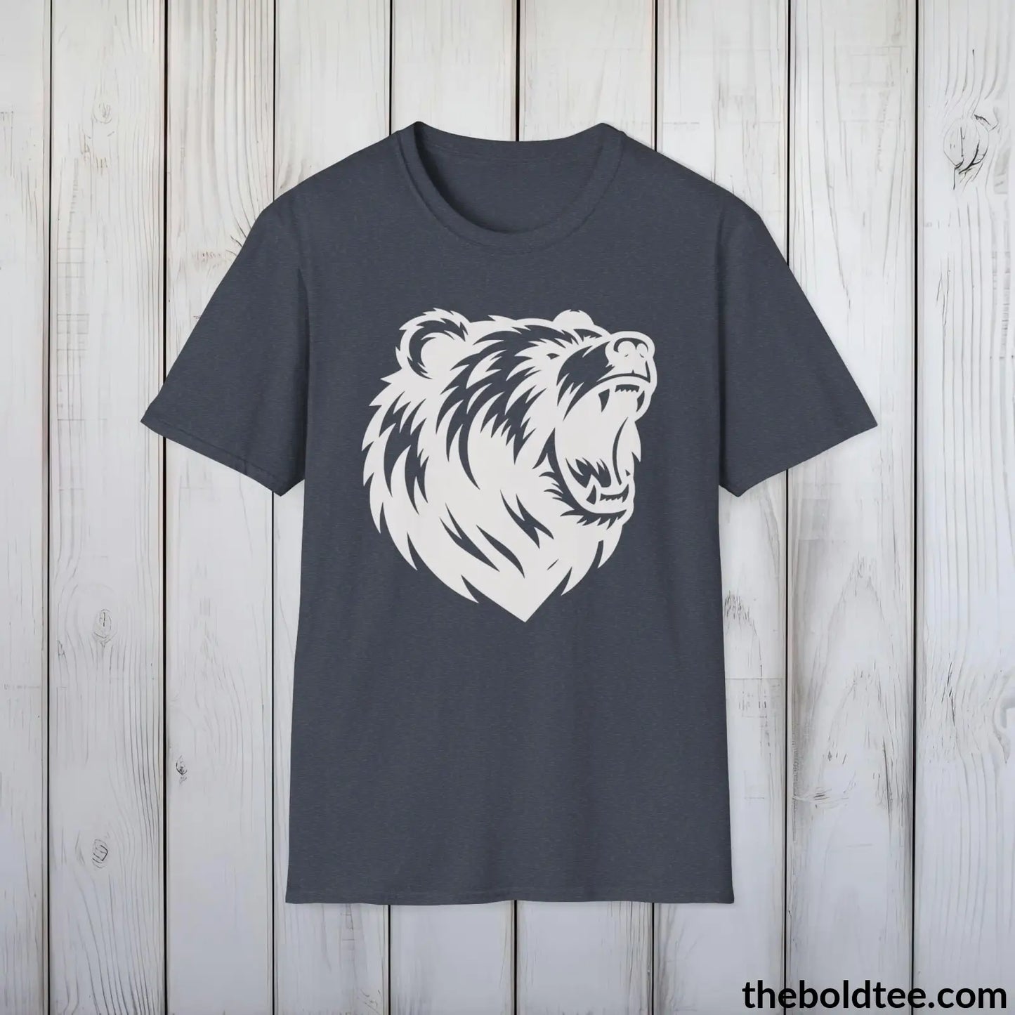 T-Shirt Heather Navy / S Roaring Bear Tee - Bold Urbnan Cotton T-Shirt - 9 Epic Dark Colors Available