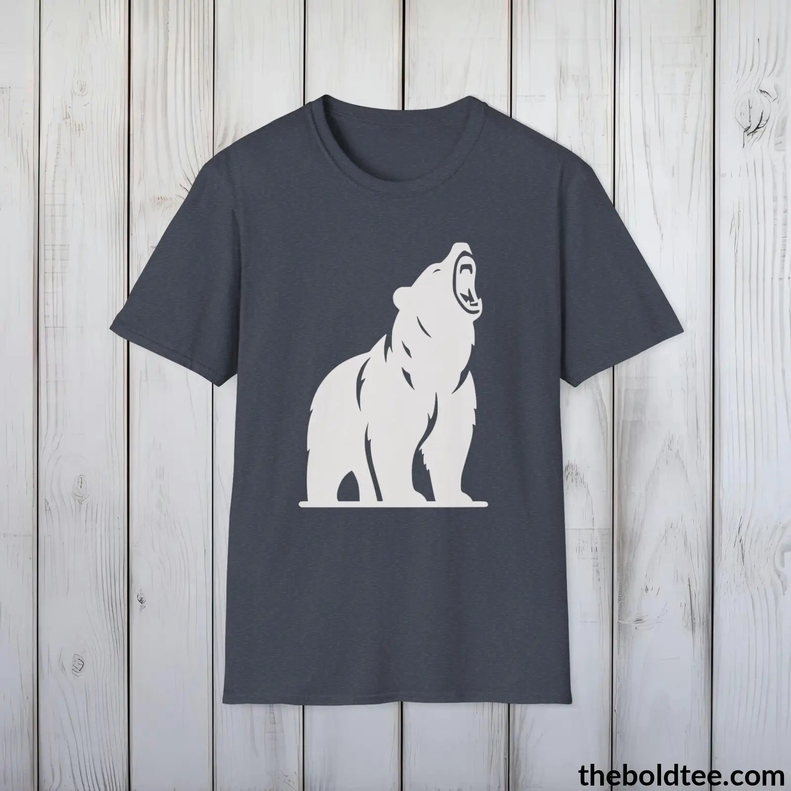 T-Shirt Heather Navy / S Roaring Bear Tee - Bold Urbnan Cotton T-Shirt - 9 Epic Dark Colors Available