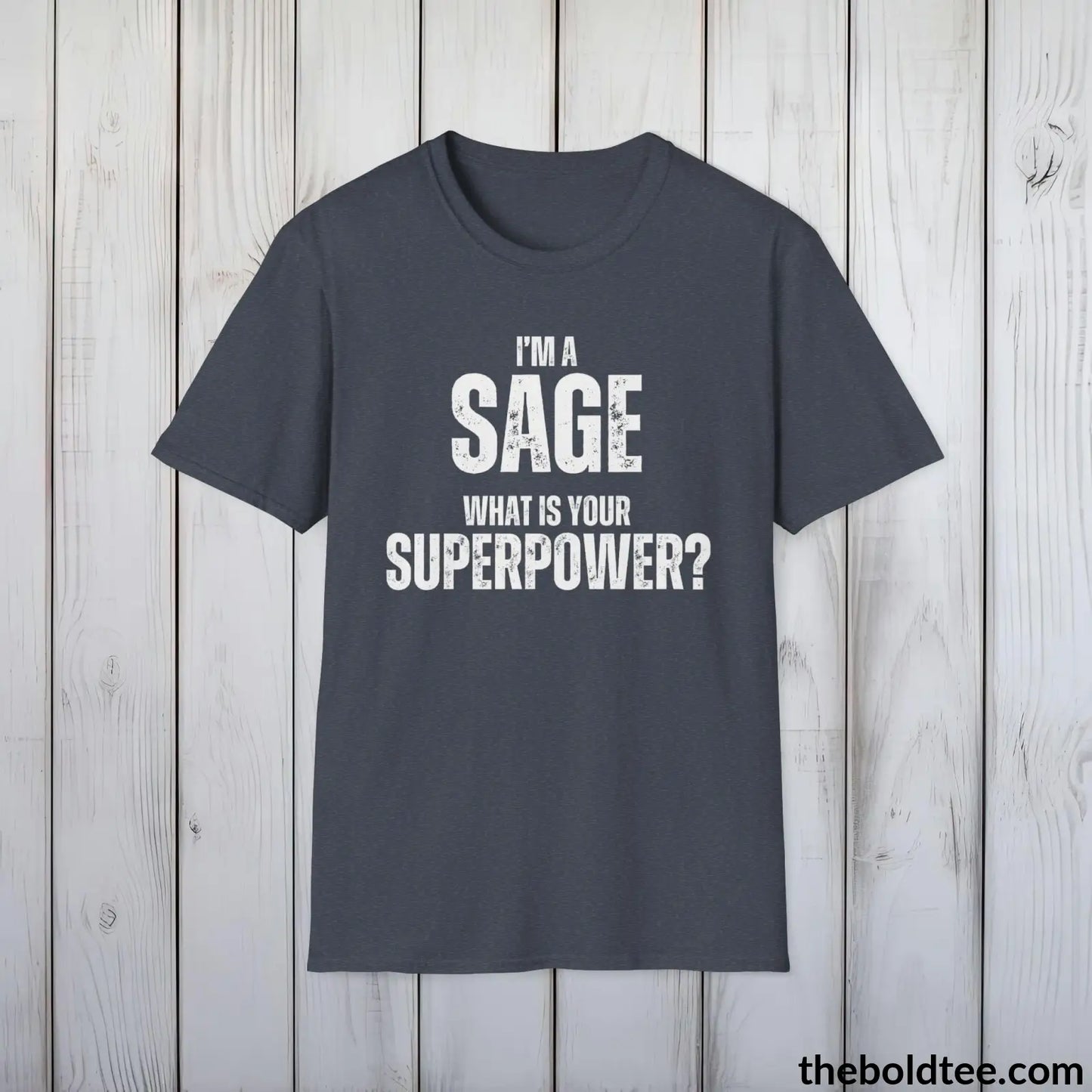 T-Shirt Heather Navy / S SAGE Superpower Tee - Casual, Sustainable & Soft Cotton Crewneck Unisex T-Shirt - in 9 Bold Colors