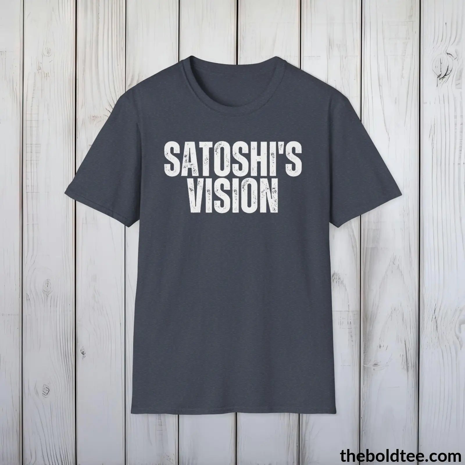 T-Shirt Heather Navy / S SATOSHI'S VISION Cryptocurrency Tee - Sustainable & Soft Cotton Crewneck Unisex T-Shirt - 9 Bold Colors