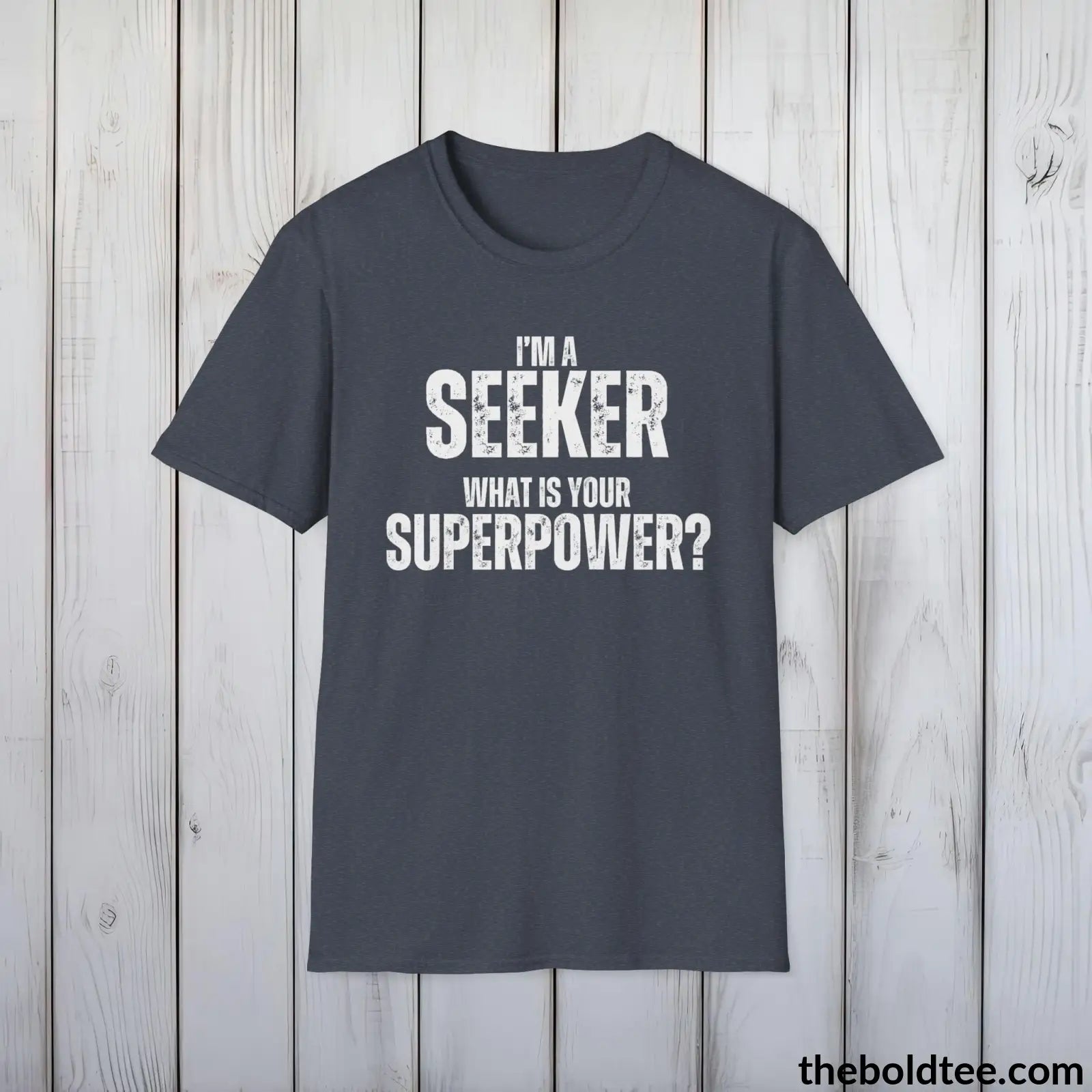 T-Shirt Heather Navy / S SEEKER Superpower Tee - Casual, Sustainable & Soft Cotton Crewneck Unisex T-Shirt - in 9 Bold Colors