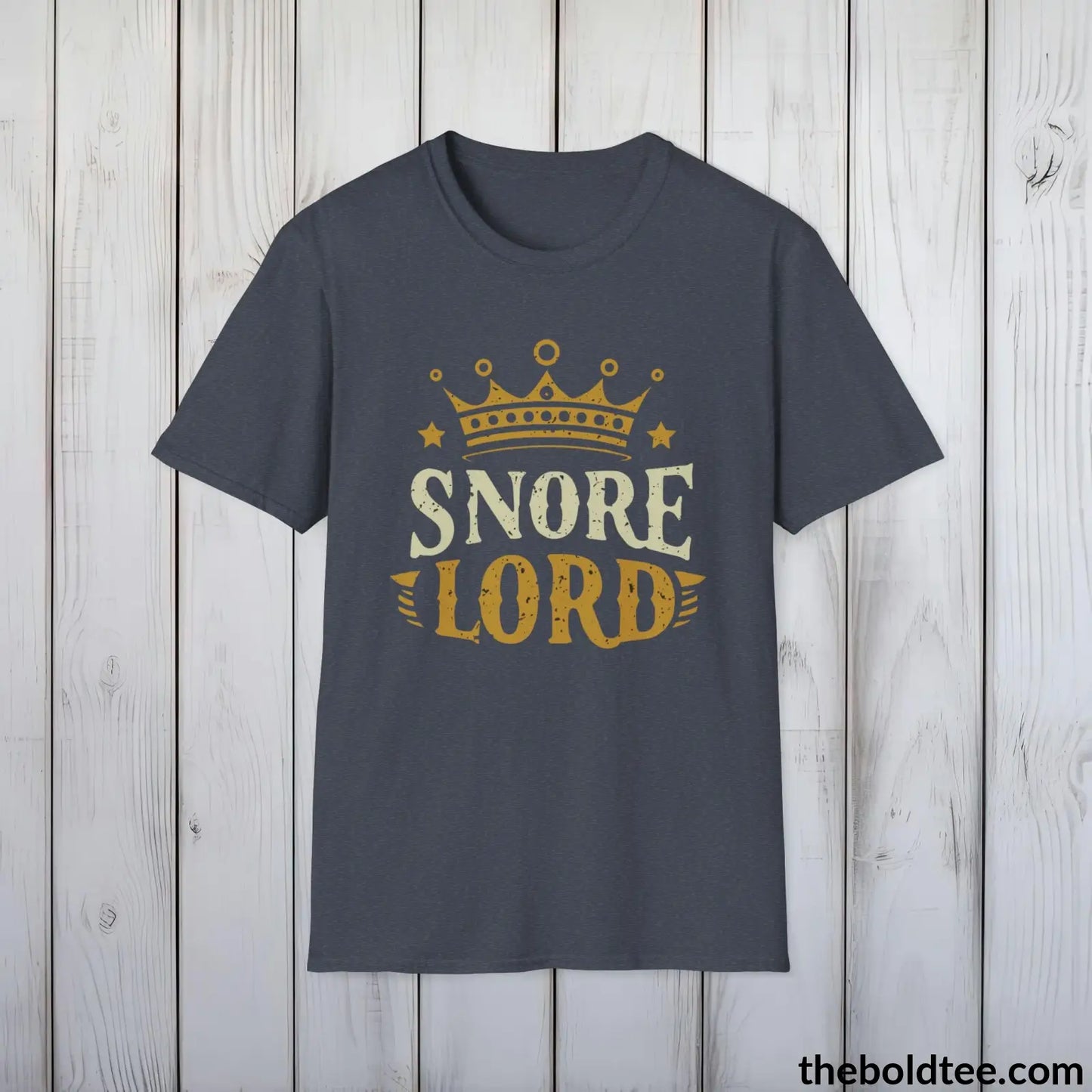 T-Shirt Heather Navy / S Snore Lord Dad Sleep Shirt - Sleepy Dad's Favorite Tee - Perfect Funny Dad T-Shirt Gift - Ultimate Comfort in Black, Grey or Navy