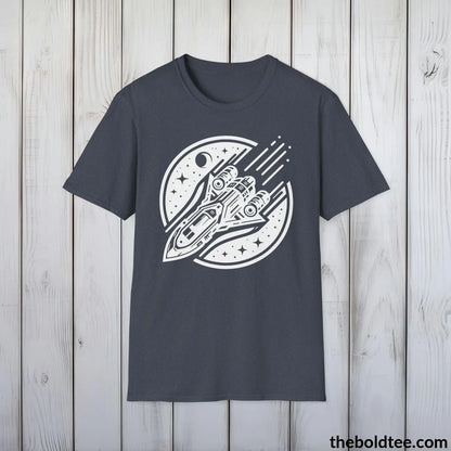 T-Shirt Heather Navy / S Space Ship Tee - Sustainable & Soft Cotton Crewneck Unisex T-Shirt - 9 Bold Colors