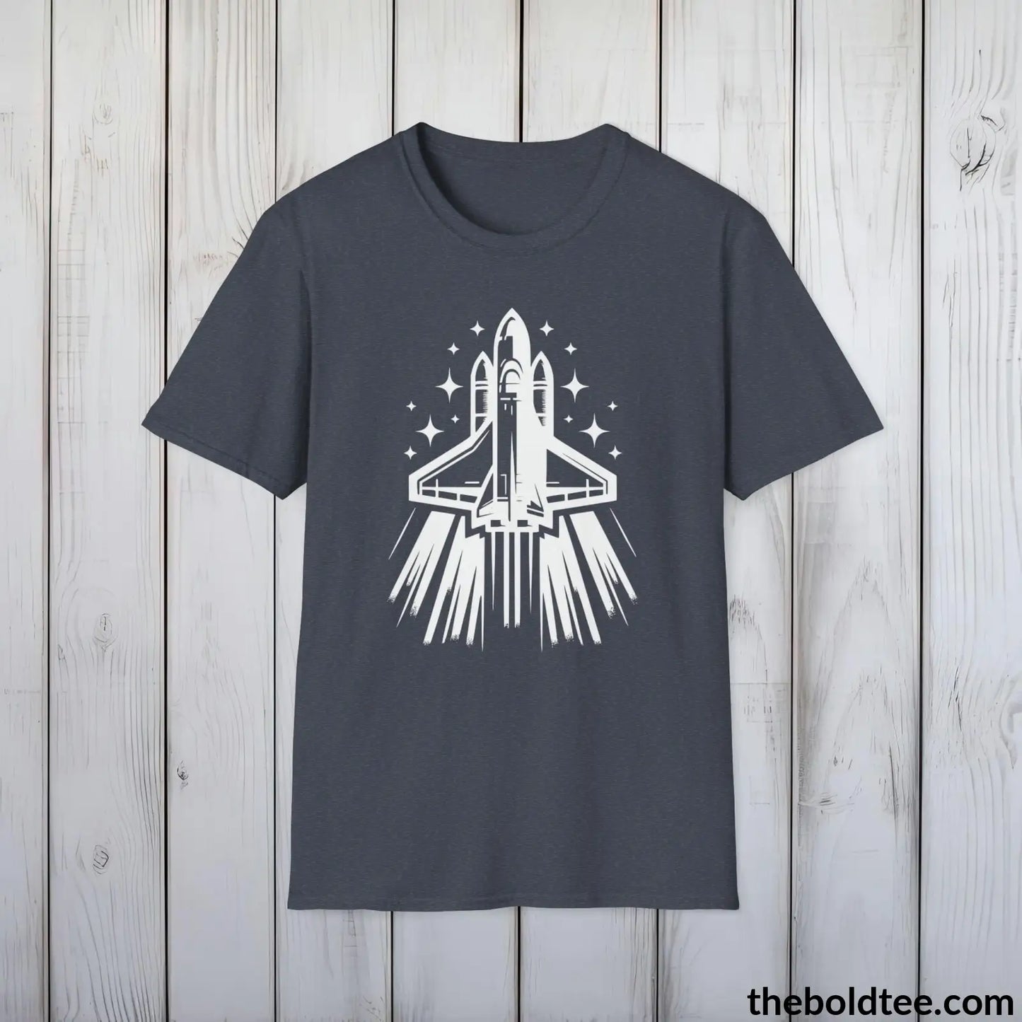 T-Shirt Heather Navy / S Space Ship Tee - Sustainable & Soft Cotton Crewneck Unisex T-Shirt - 9 Bold Colors