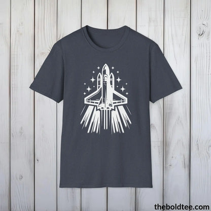 T-Shirt Heather Navy / S Space Ship Tee - Sustainable & Soft Cotton Crewneck Unisex T-Shirt - 9 Bold Colors