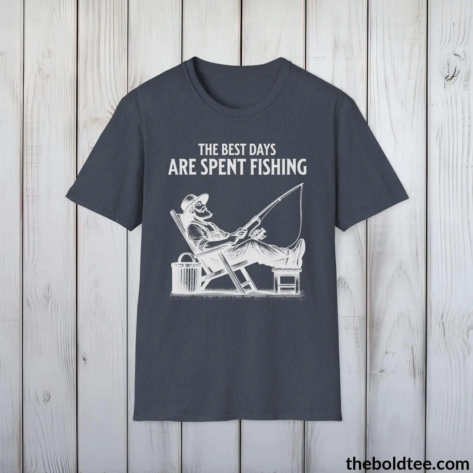 T-Shirt Heather Navy / S The Best Days Are Spent Fishing T-Shirt - Premium Fishing Graphic Tee -  Cool Fisher Shirt - Fishing Gift For Fishermen - 9 Colors Available