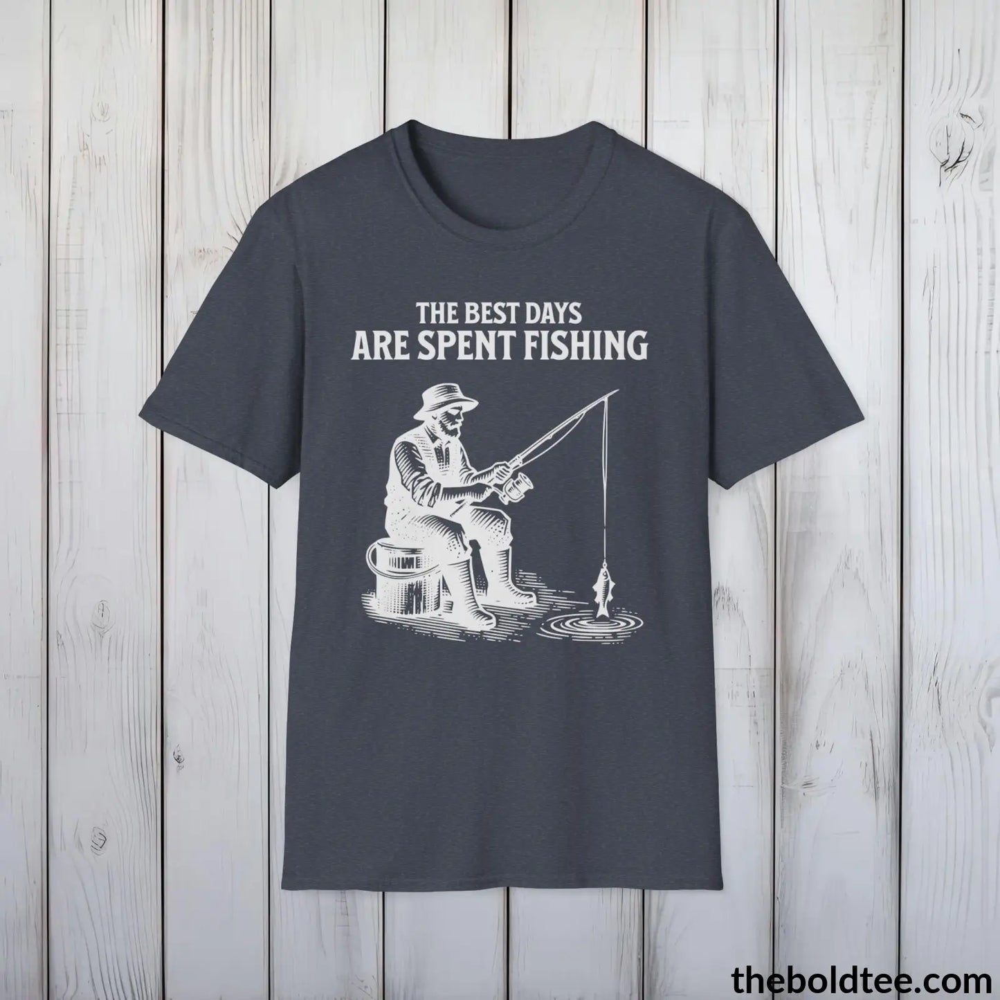 T-Shirt Heather Navy / S The Best Days Are Spent Fishing T-Shirt - Premium Fishing Graphic Tee - Fishing Gift For Fishermen - Cool Fisher Shirt - 9 Colors Available