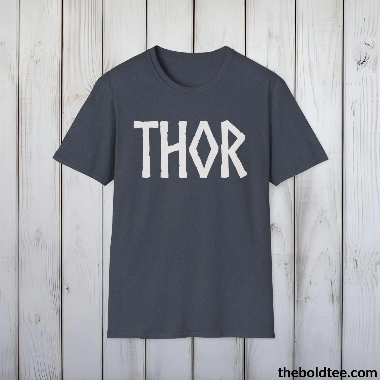 T-Shirt Heather Navy / S THOR Tee - Bold Viking Mythology Cotton T-Shirt - 9 Epic Dark Colors Available