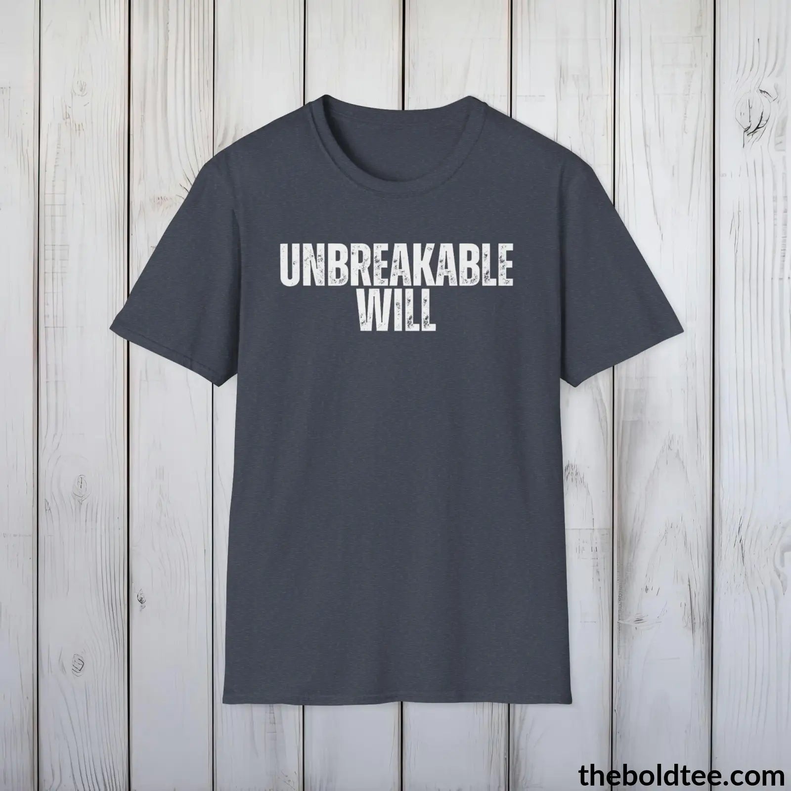 T-Shirt Heather Navy / S UNBREAKABLE WILL Military Tee - Strong & Versatile Cotton Crewneck T-Shirt - 9 Bold Colors