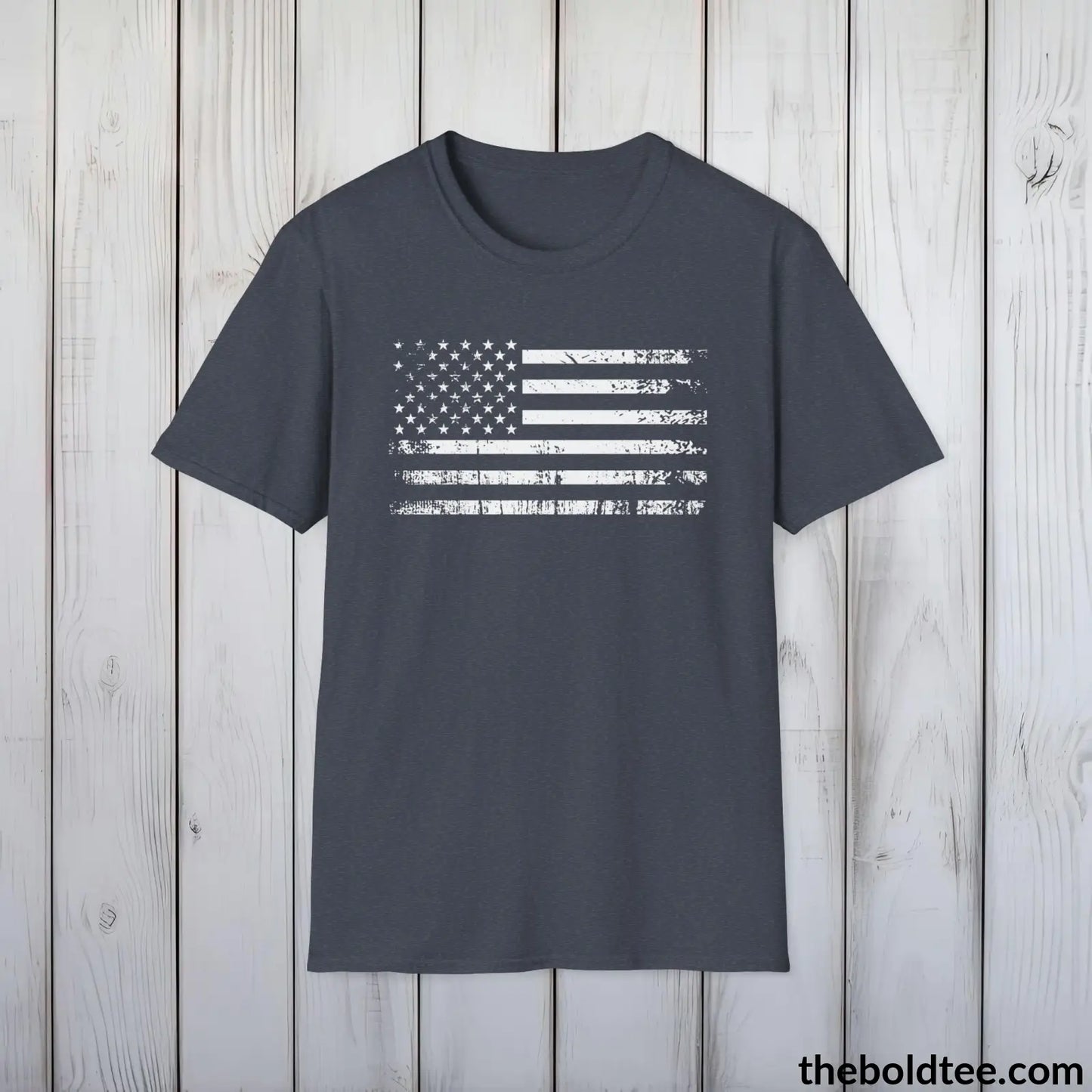 T-Shirt Heather Navy / S US FLAG Military Tee - Strong & Versatile Cotton Crewneck T-Shirt - 9 Bold Colors