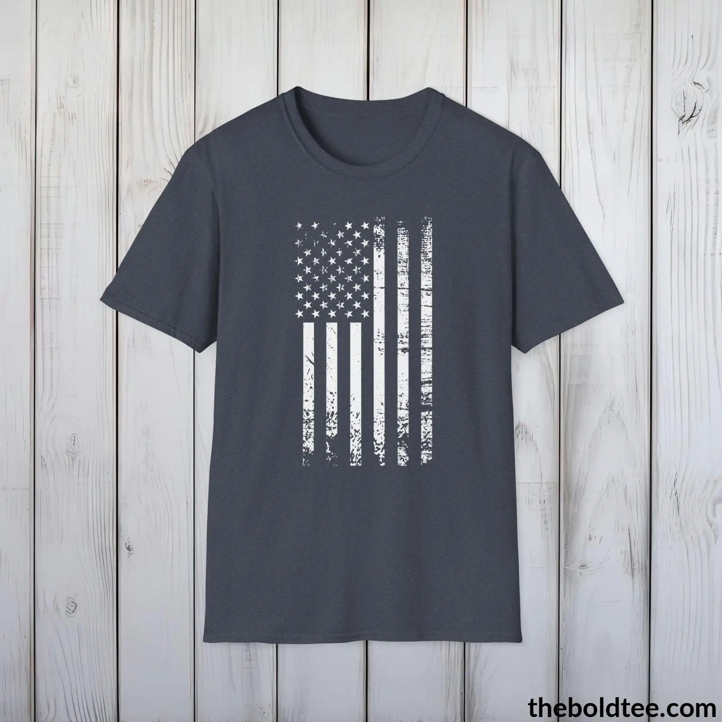 T-Shirt Heather Navy / S US FLAG Military Tee - Strong & Versatile Cotton Crewneck T-Shirt - 9 Bold Colors