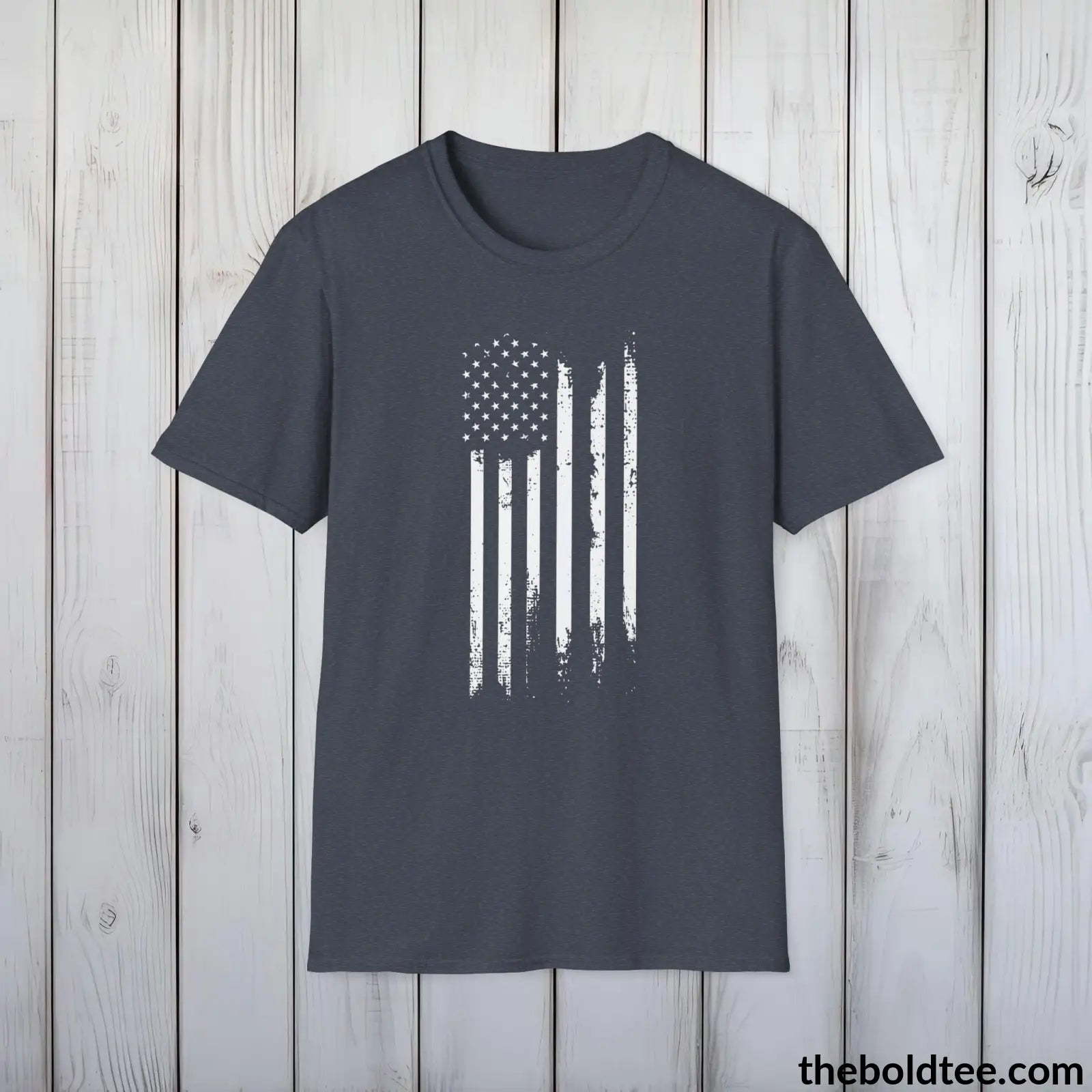 T-Shirt Heather Navy / S US FLAG Military Tee - Strong & Versatile Cotton Crewneck T-Shirt - 9 Bold Colors