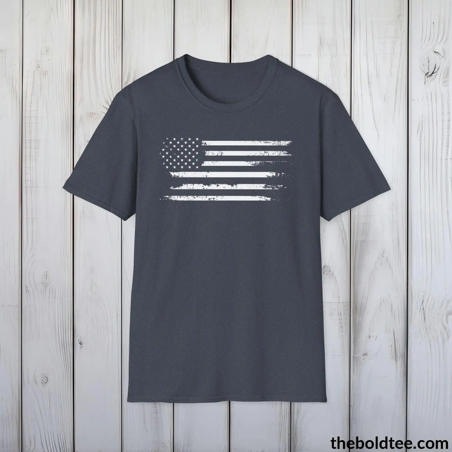 T-Shirt Heather Navy / S US FLAG Military Tee - Strong & Versatile Cotton Crewneck T-Shirt - 9 Bold Colors