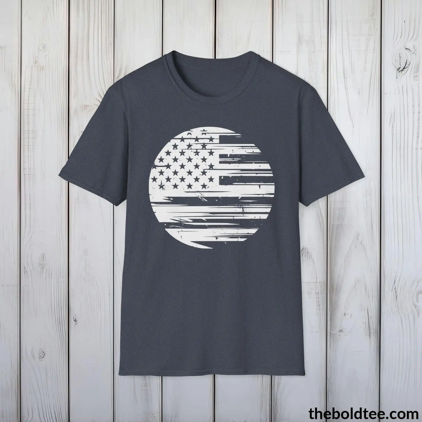 T-Shirt Heather Navy / S US FLAG Military Tee - Strong & Versatile Cotton Crewneck T-Shirt - 9 Bold Colors