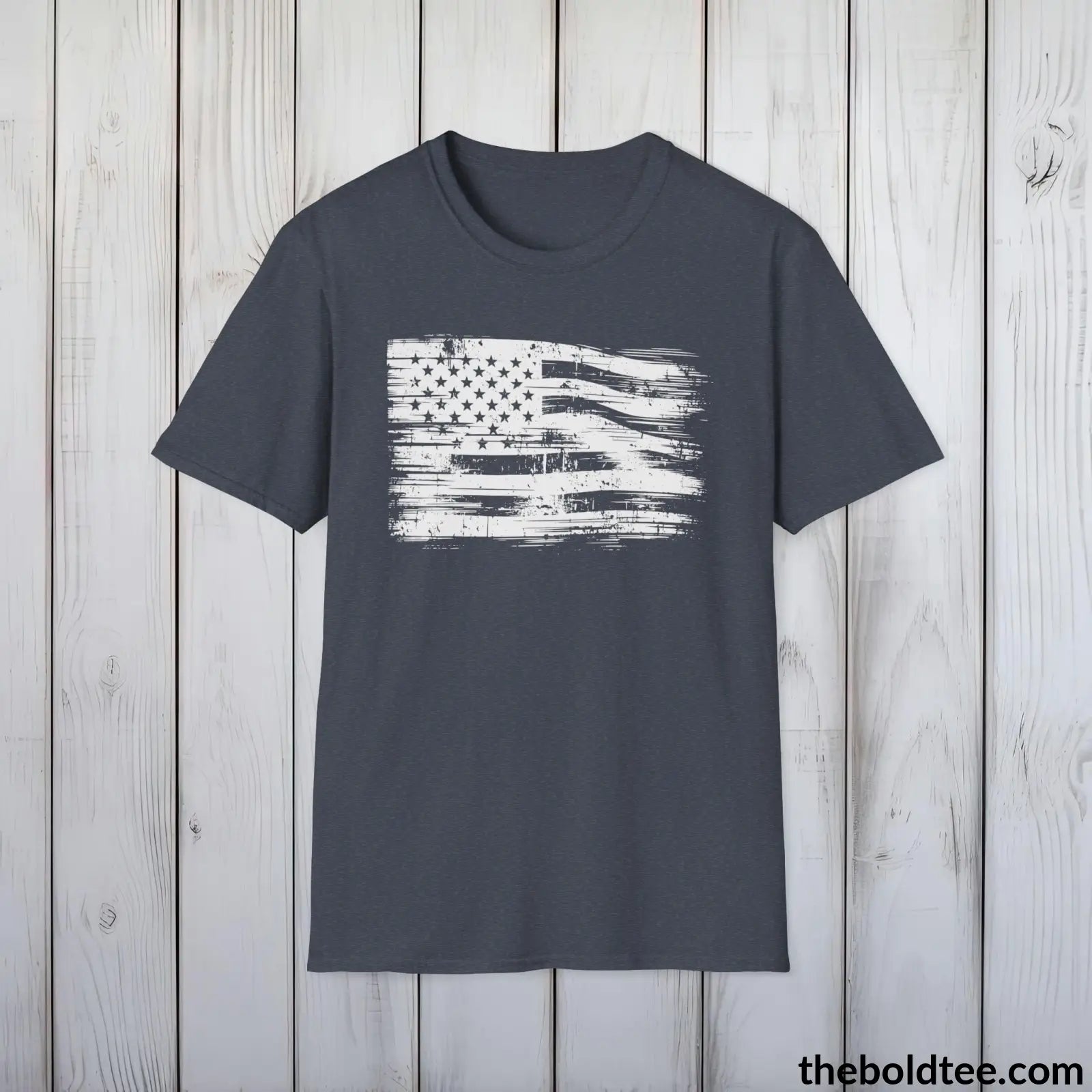 T-Shirt Heather Navy / S US FLAG Military Tee - Strong & Versatile Cotton Crewneck T-Shirt - 9 Bold Colors